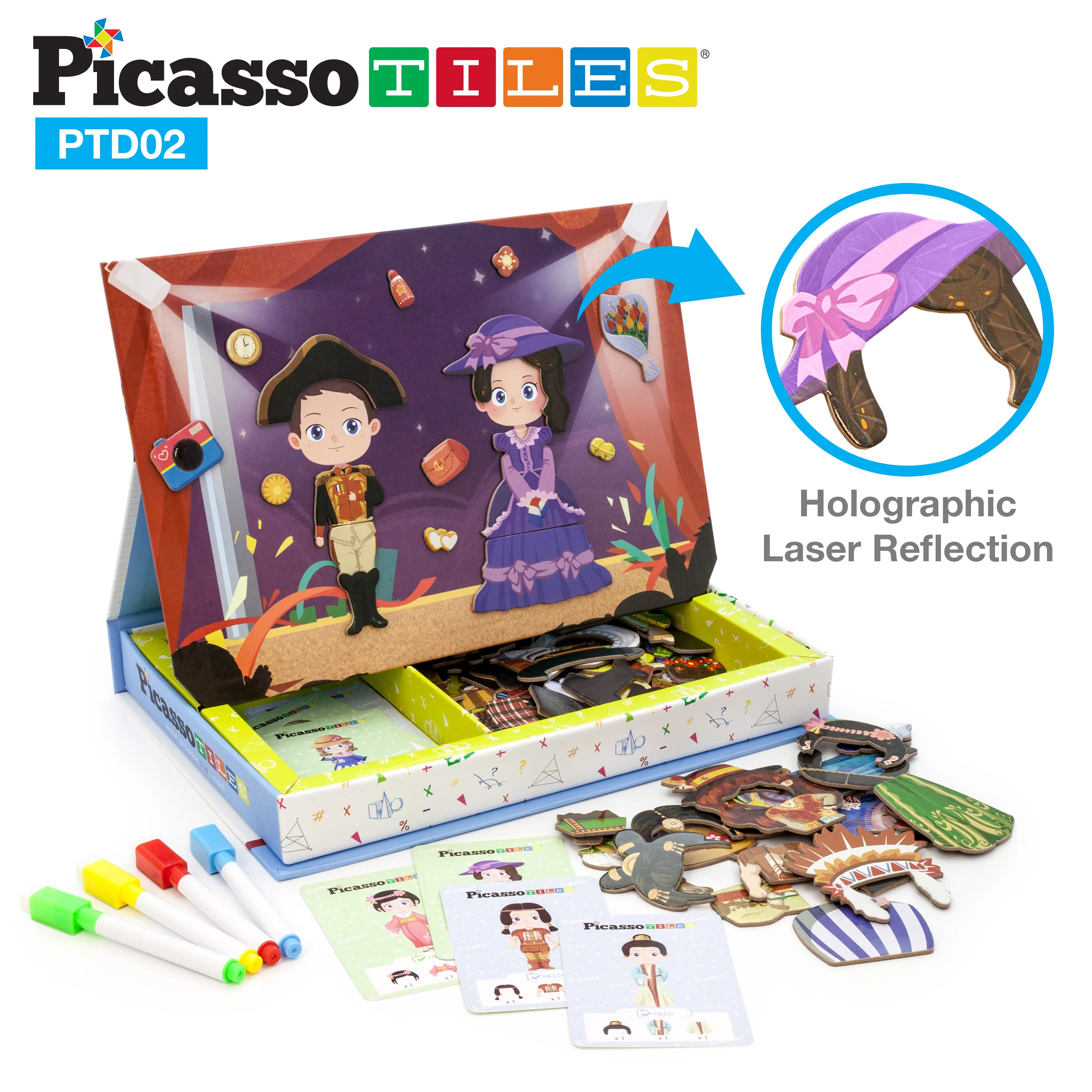PicassoTiles 115pc Kids Magnetic Face-Board Dress Up Puzzle Book - Image 2