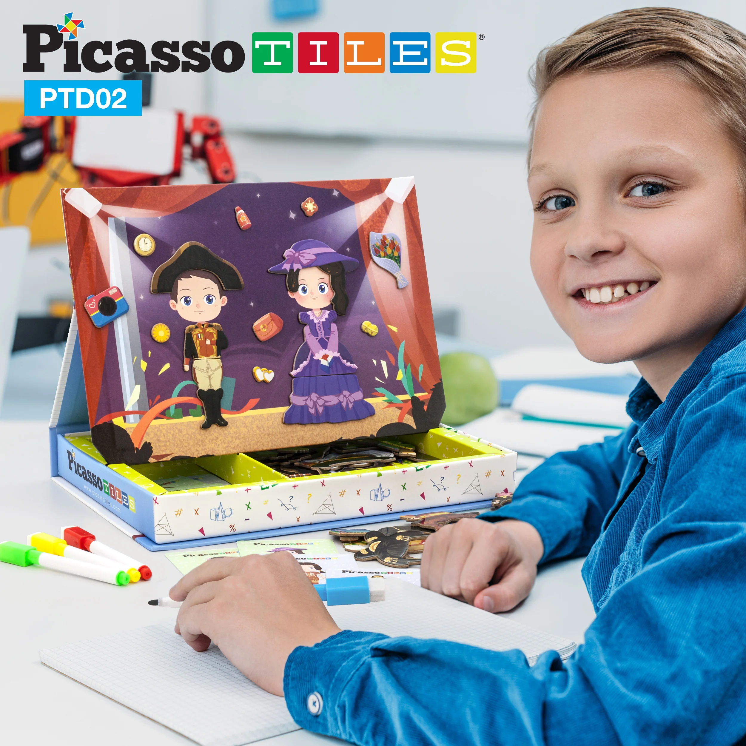 PicassoTiles 115pc Kids Magnetic Face-Board Dress Up Puzzle Book - Image 3