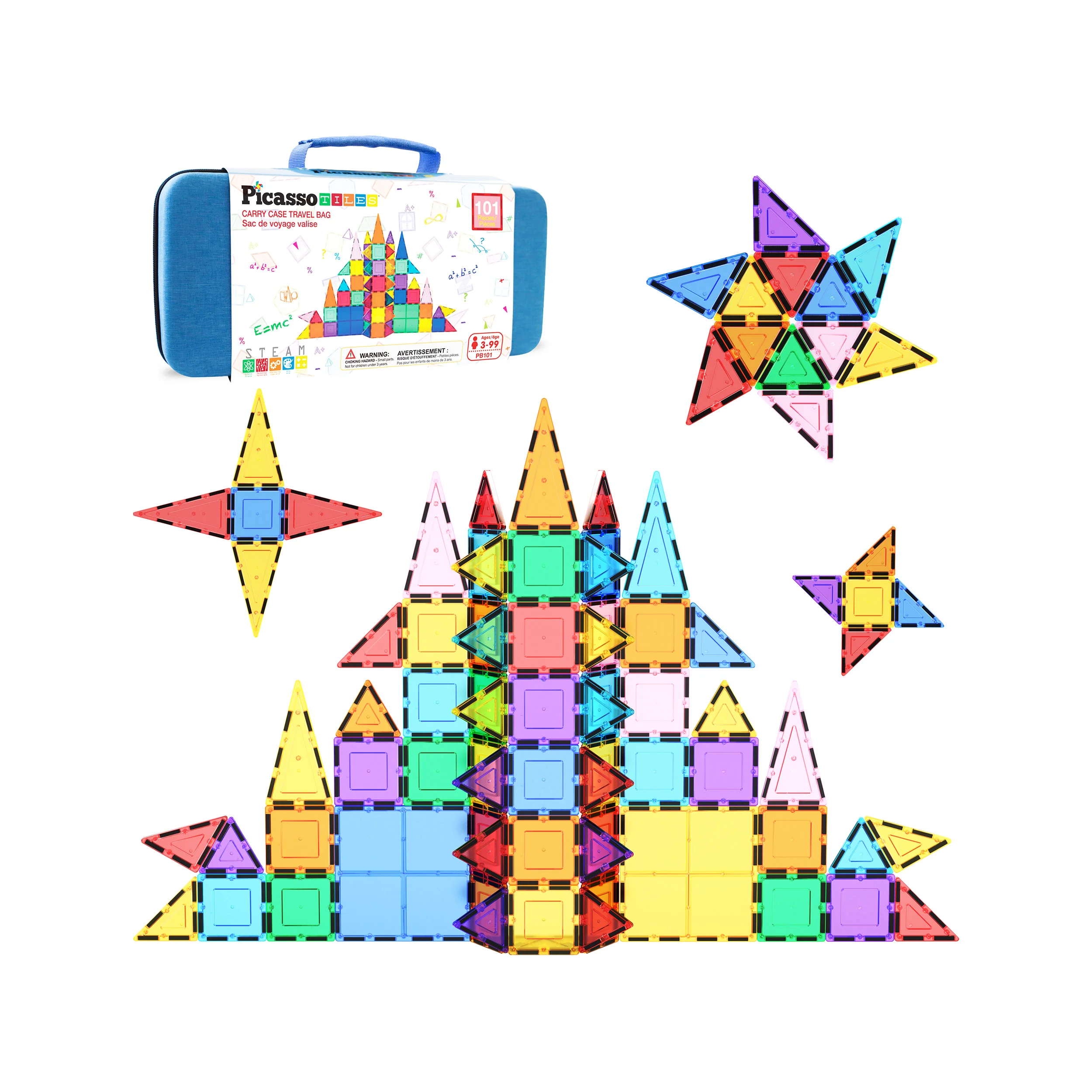 PicassoTiles Magnetic Tile Set with Carry Case (101 Pieces)