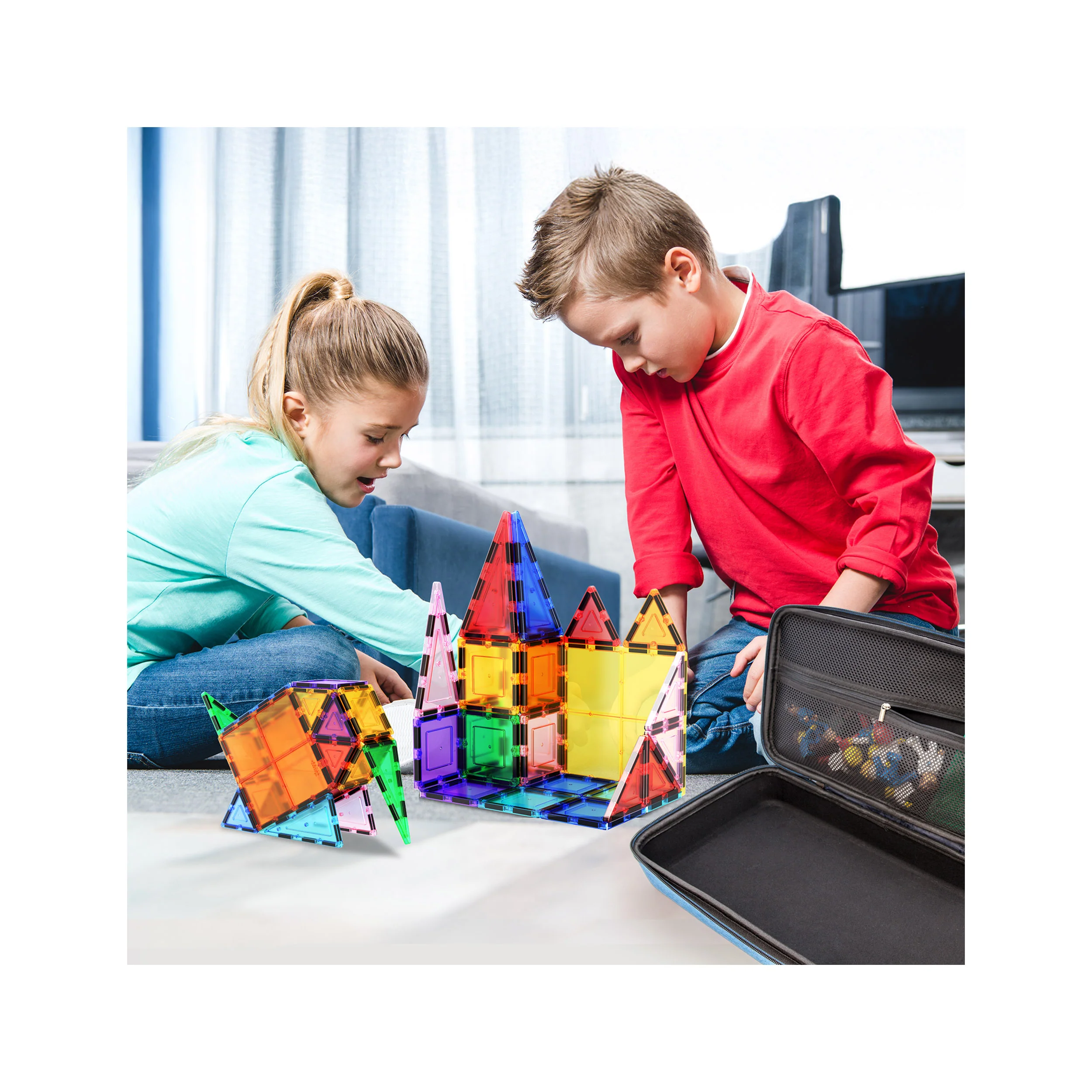 PicassoTiles Magnetic Tile Set with Carry Case (101 Pieces) - Image 2