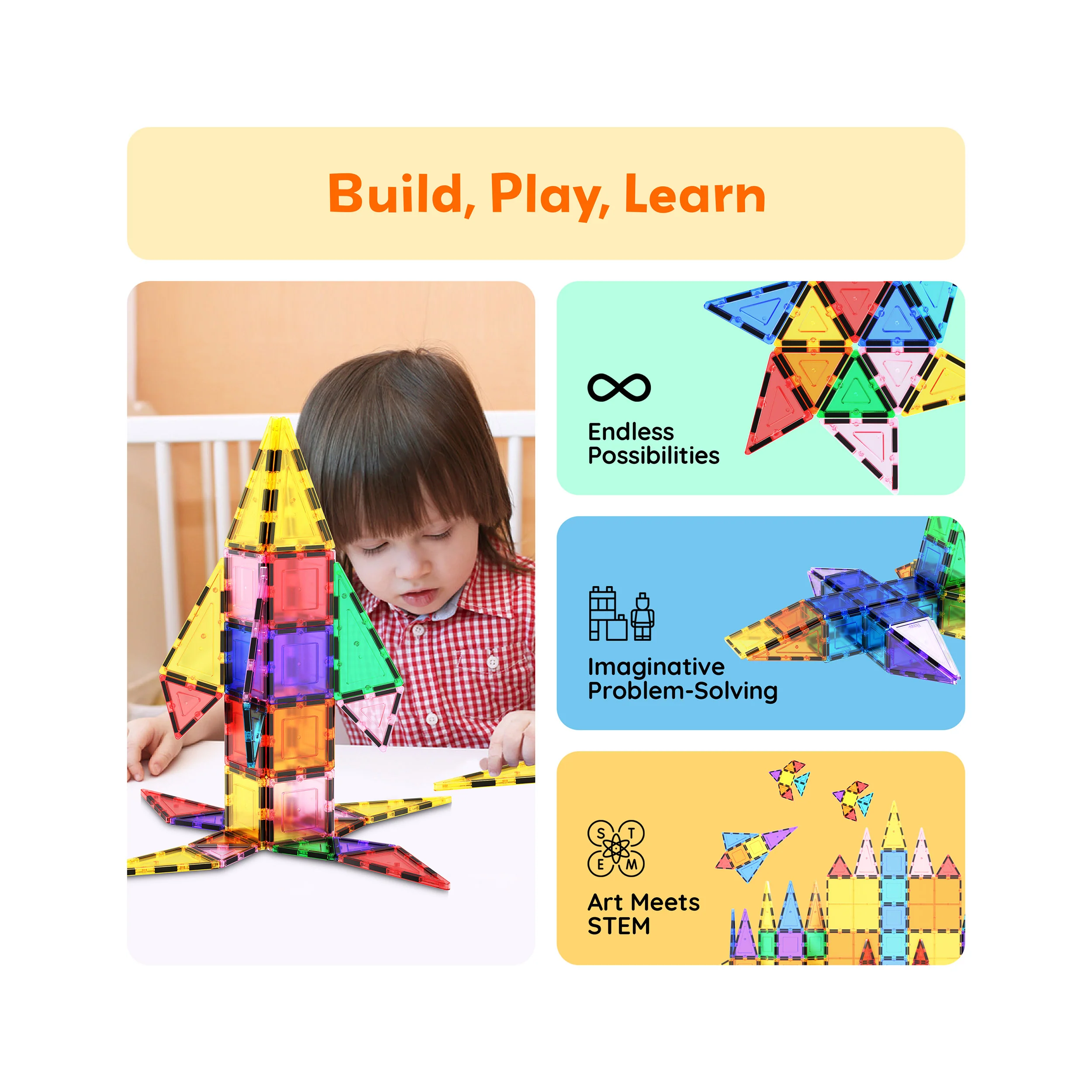 PicassoTiles Magnetic Tile Set with Carry Case (101 Pieces) - Image 4