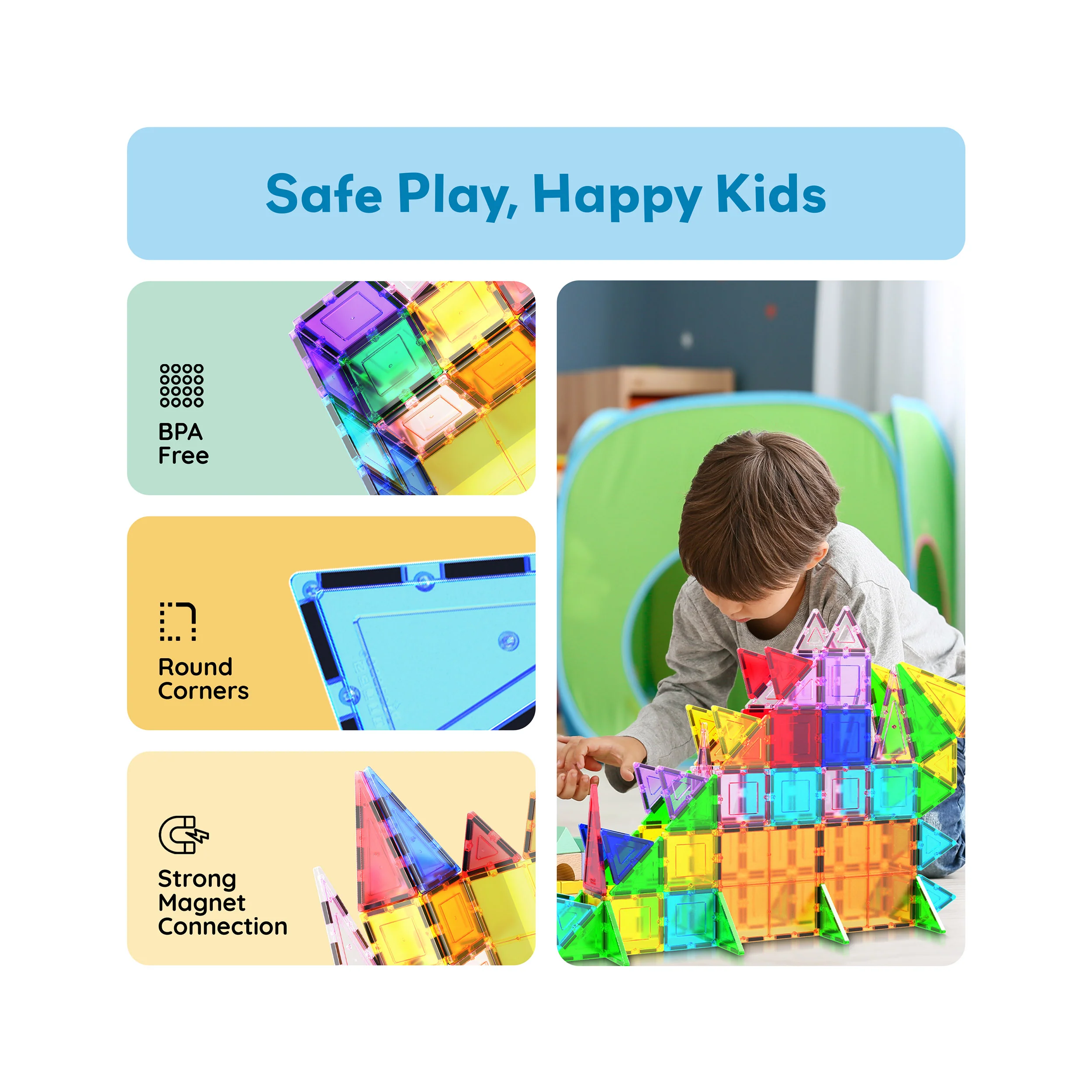 PicassoTiles Magnetic Tile Set with Carry Case (101 Pieces) - Image 6