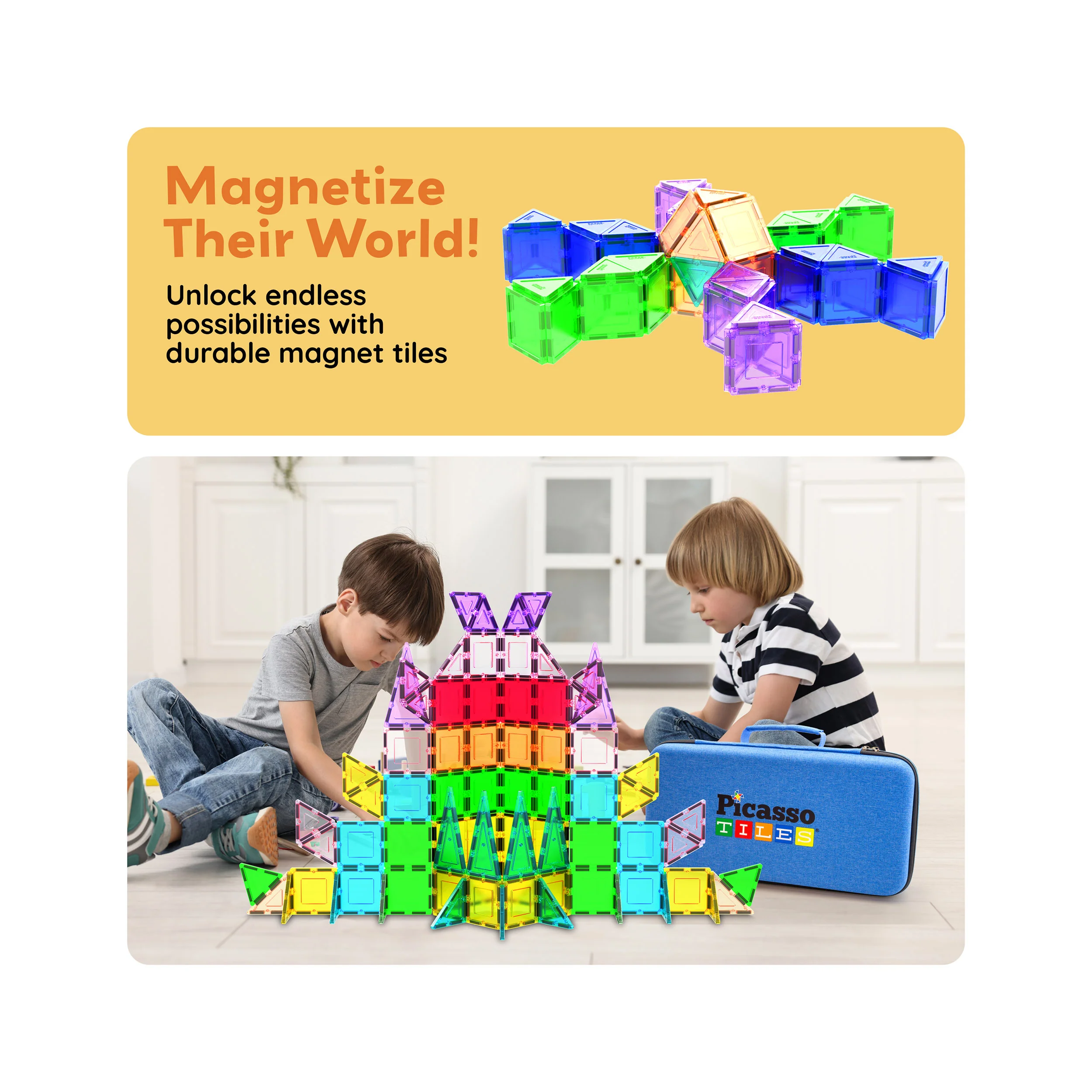 PicassoTiles Magnetic Tile Set with Carry Case (101 Pieces) - Image 7