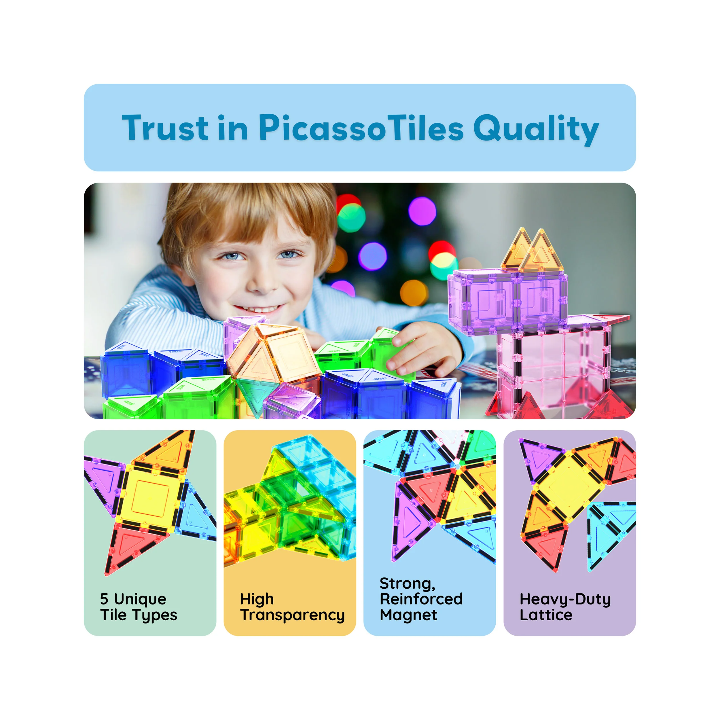 PicassoTiles Magnetic Tile Set with Carry Case (101 Pieces) - Image 8