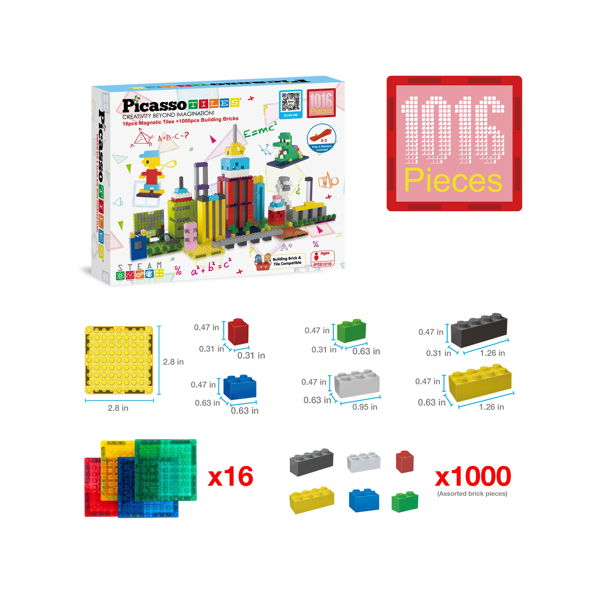 PicassoTiles 1016pc Magnetic Brick and Tiles Combo Set - Image 3