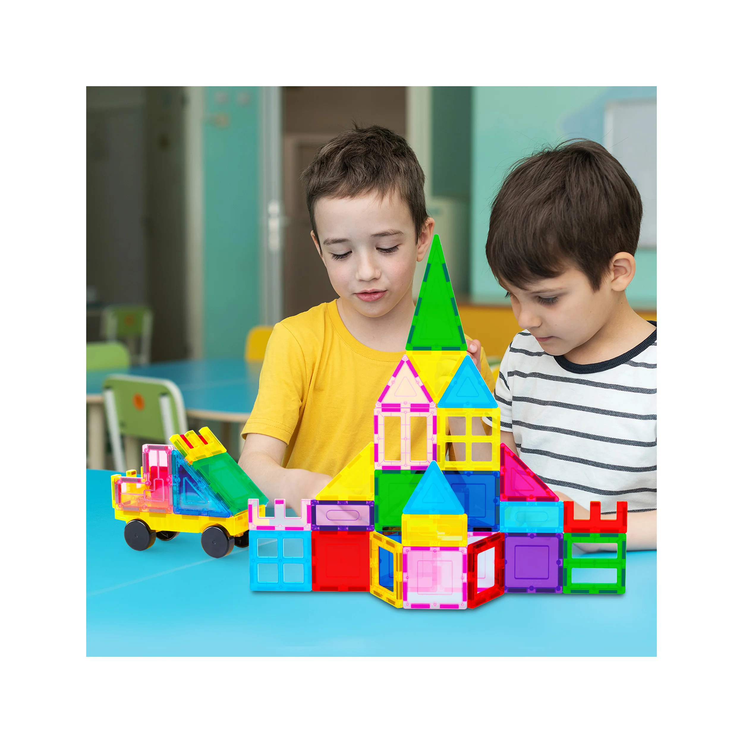 PicassoTiles Magnetic Tile Building Blocks Set with Car Base (101 Pieces) - Image 2