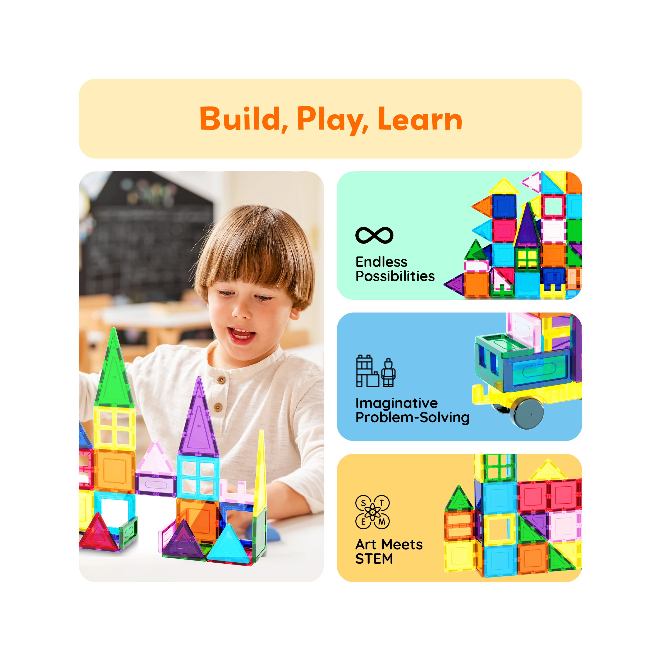 PicassoTiles Magnetic Tile Building Blocks Set with Car Base (101 Pieces) - Image 4