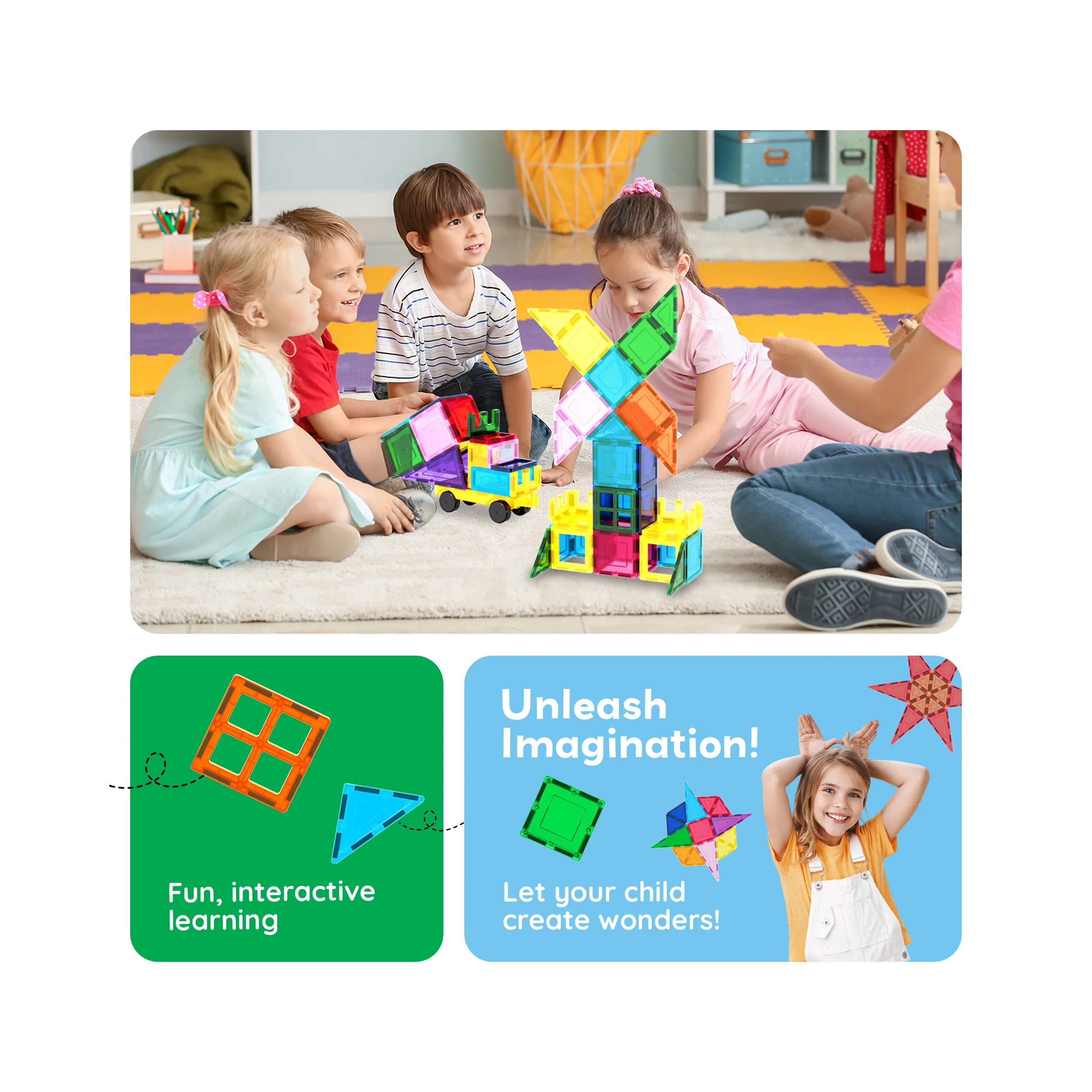 PicassoTiles Magnetic Tile Building Blocks Set with Car Base (101 Pieces) - Image 5