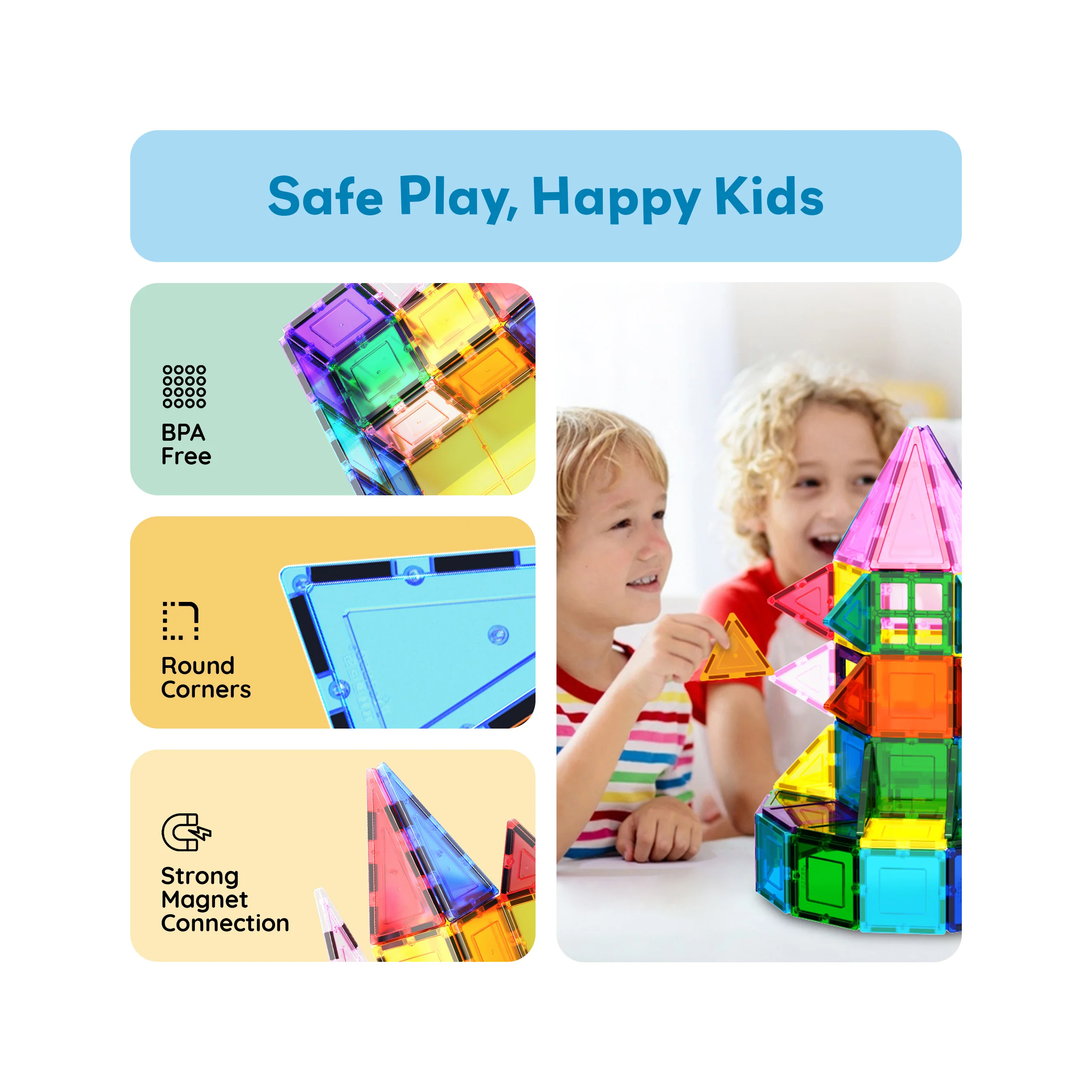 PicassoTiles Magnetic Tile Building Blocks Set with Car Base (101 Pieces) - Image 6