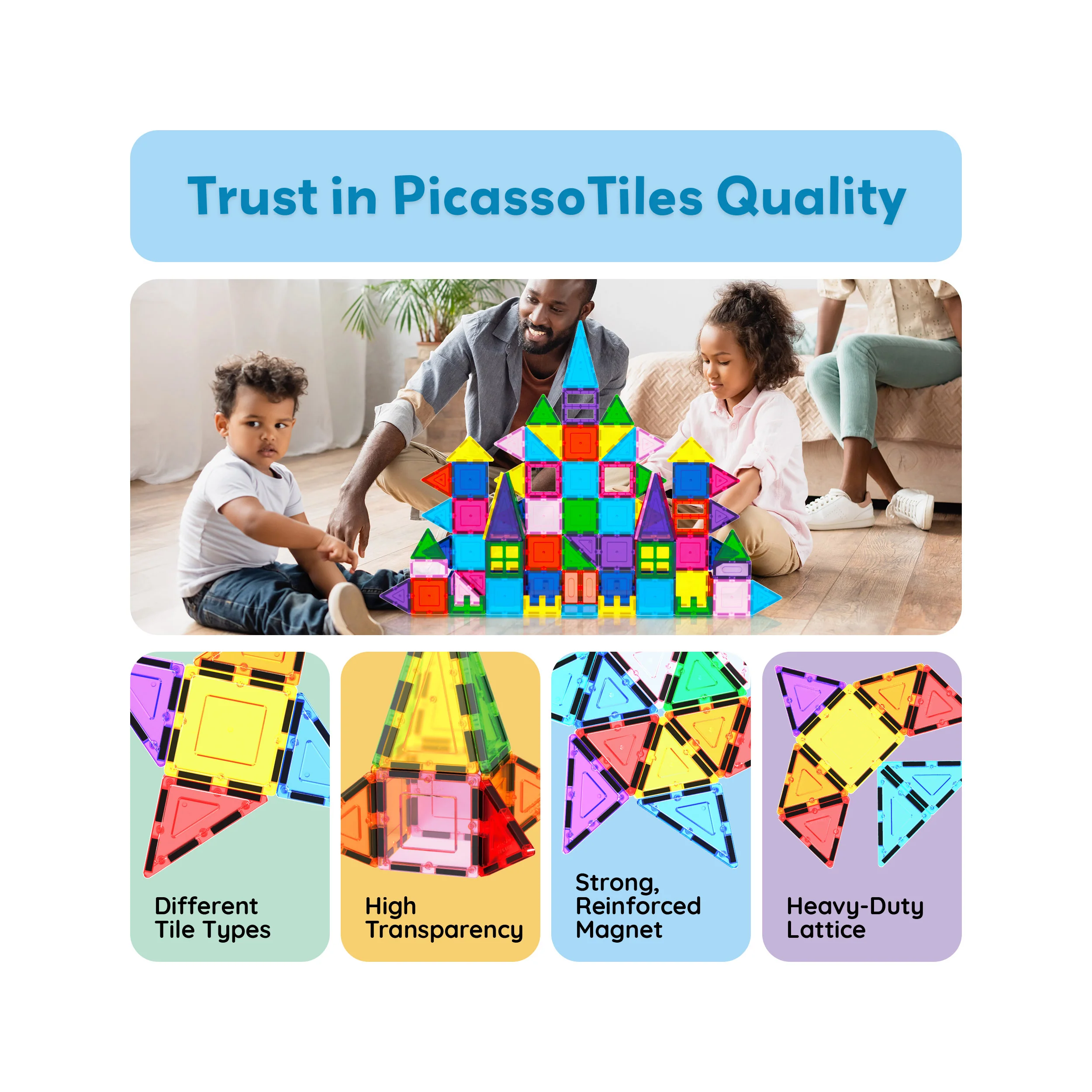 PicassoTiles Magnetic Tile Building Blocks Set with Car Base (101 Pieces) - Image 8