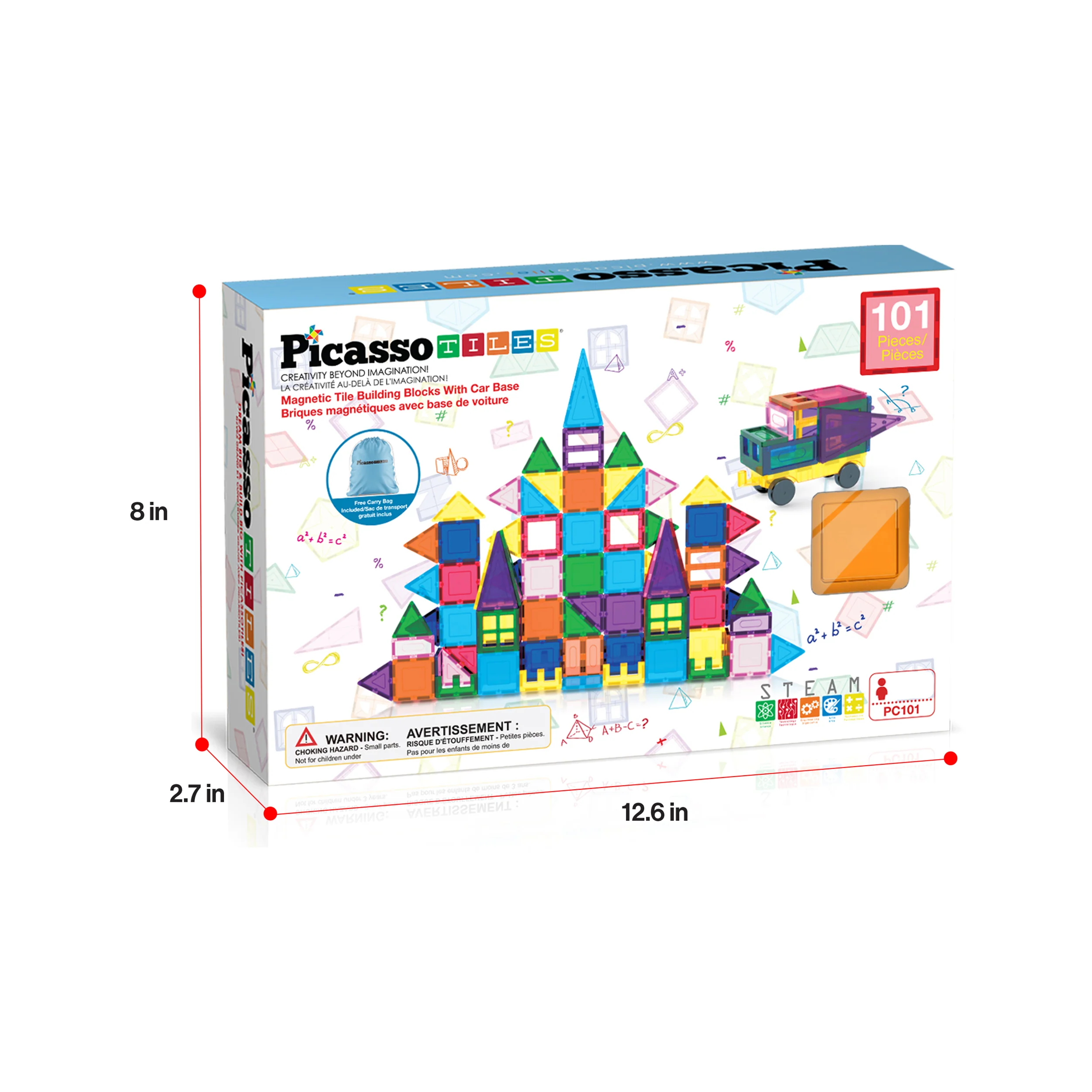 PicassoTiles Magnetic Tile Building Blocks Set with Car Base (101 Pieces) - Image 9