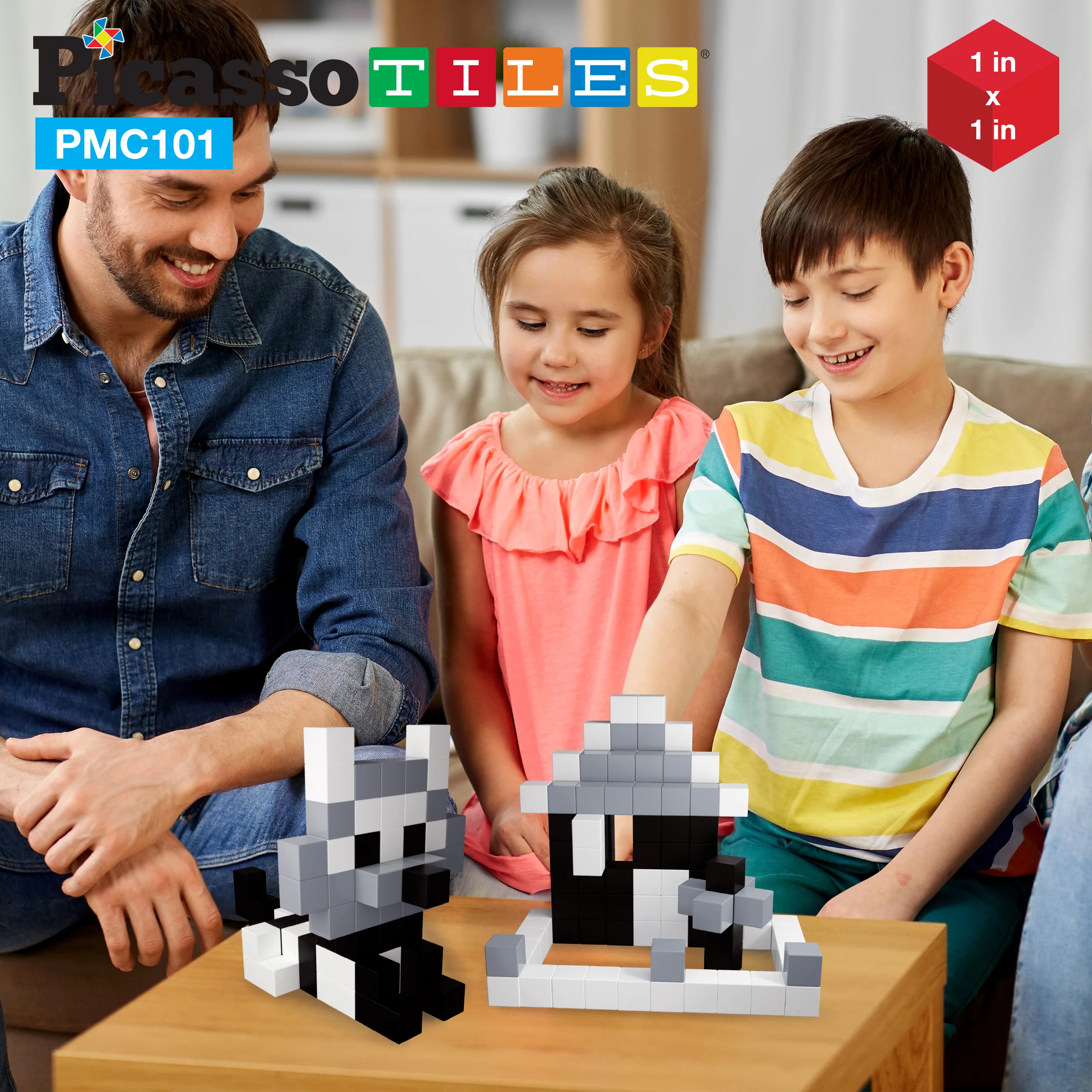 PicassoTiles 101pcs Magnetic Puzzle Cube Set - Black and White - Image 2