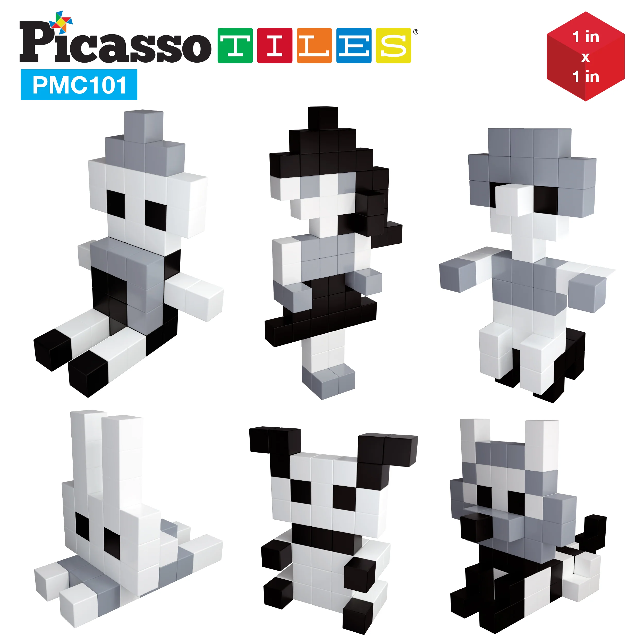 PicassoTiles 101pcs Magnetic Puzzle Cube Set - Black and White - Image 3