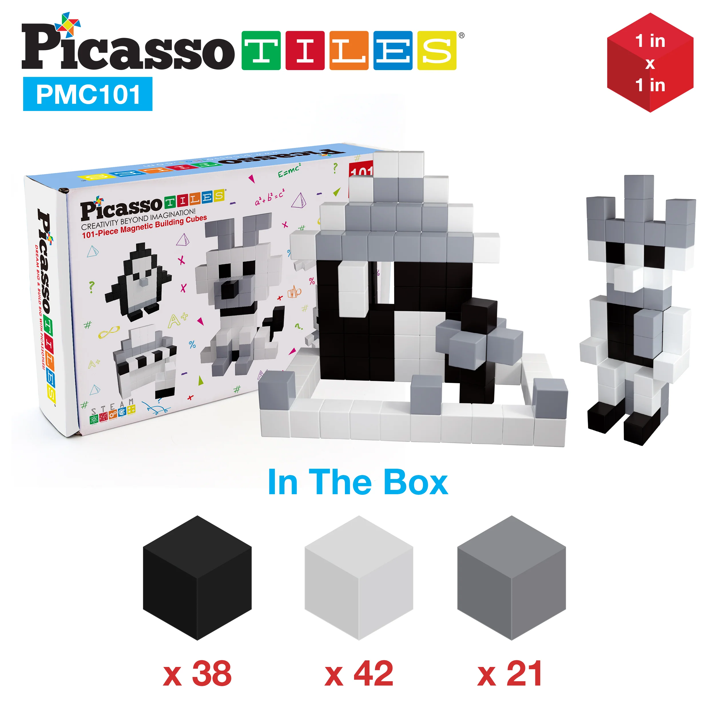 PicassoTiles 101pcs Magnetic Puzzle Cube Set - Black and White - Image 6