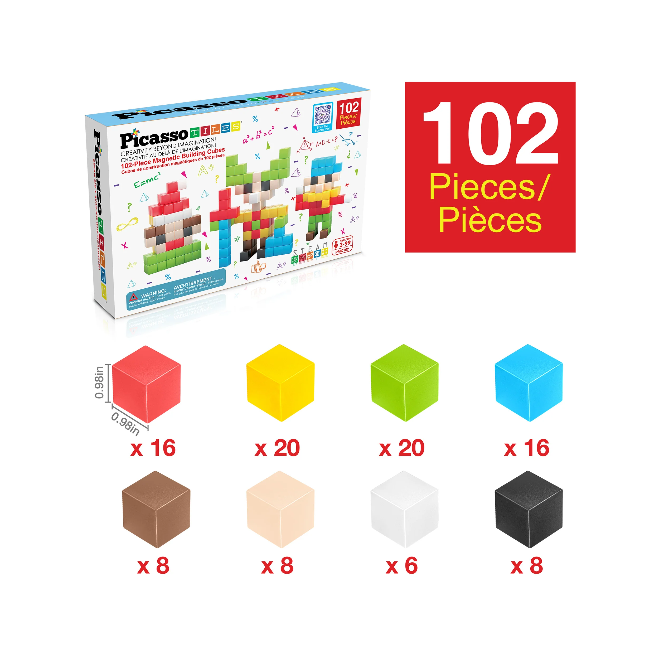PicassoTiles 102pc Mini Pixel Puzzle Cube Set - Image 3