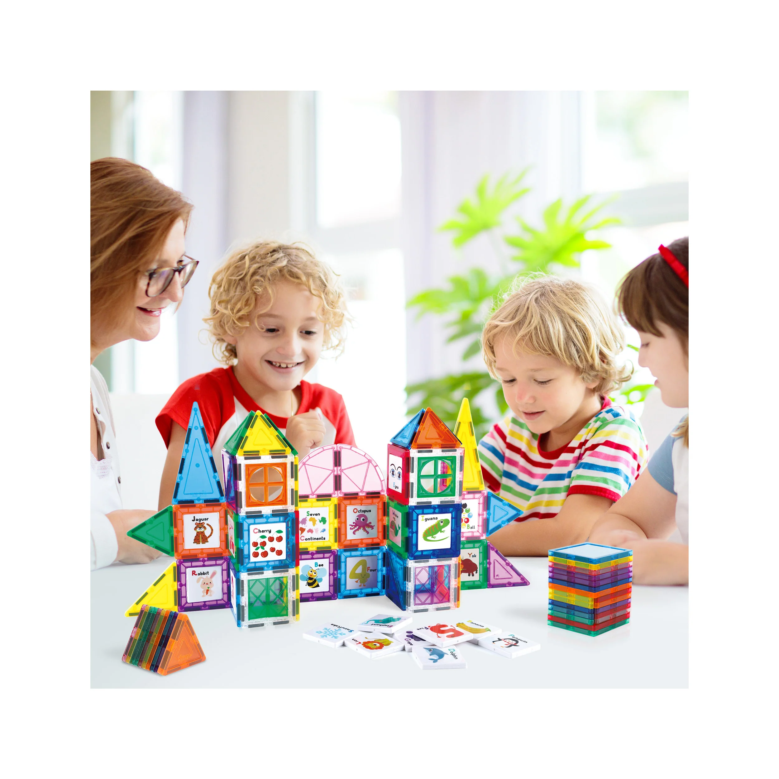 PicassoTiles 102 Piece Magnetic Building Tile Set w/Educational Artwork Graphics - Image 4