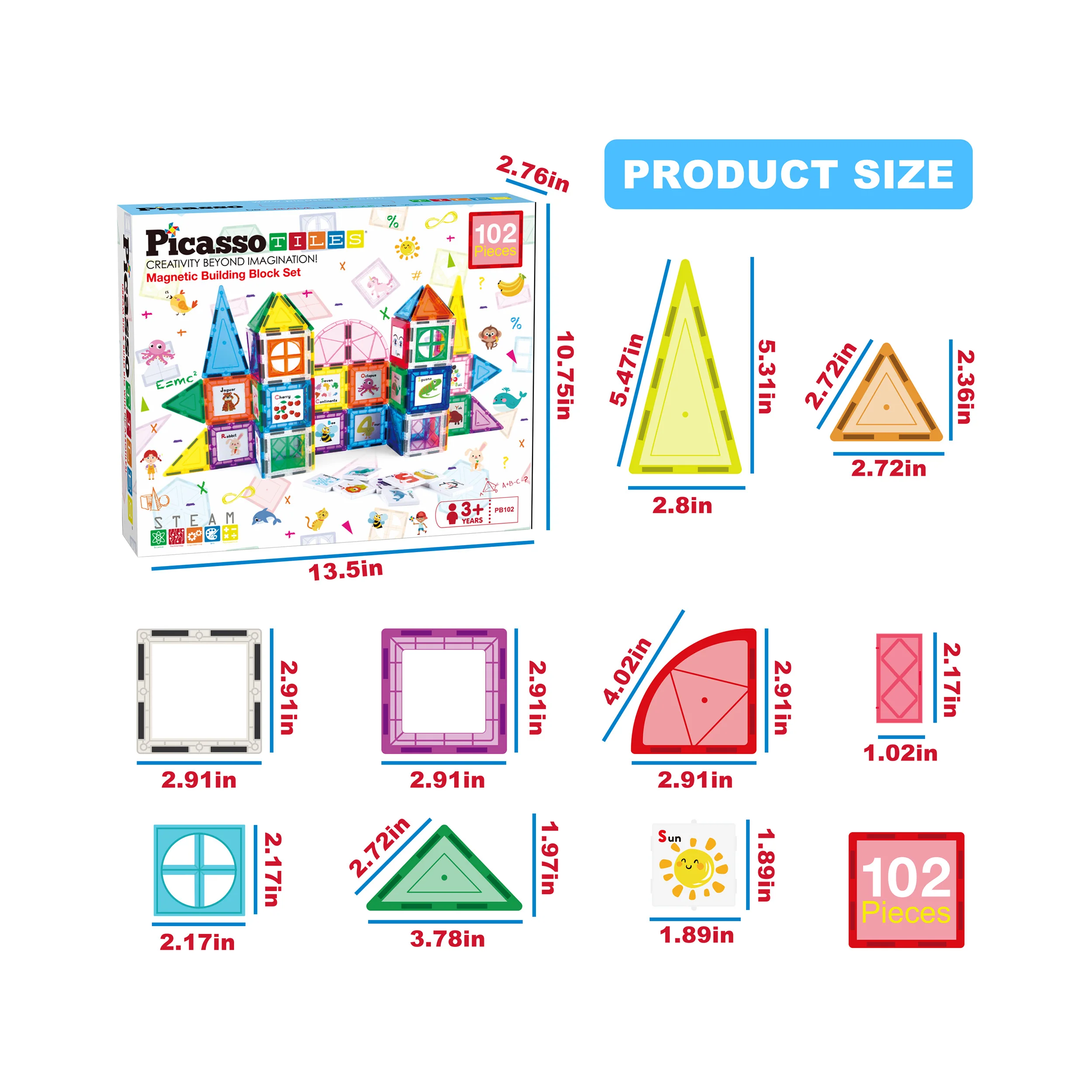 PicassoTiles 102 Piece Magnetic Building Tile Set w/Educational Artwork Graphics - Image 7