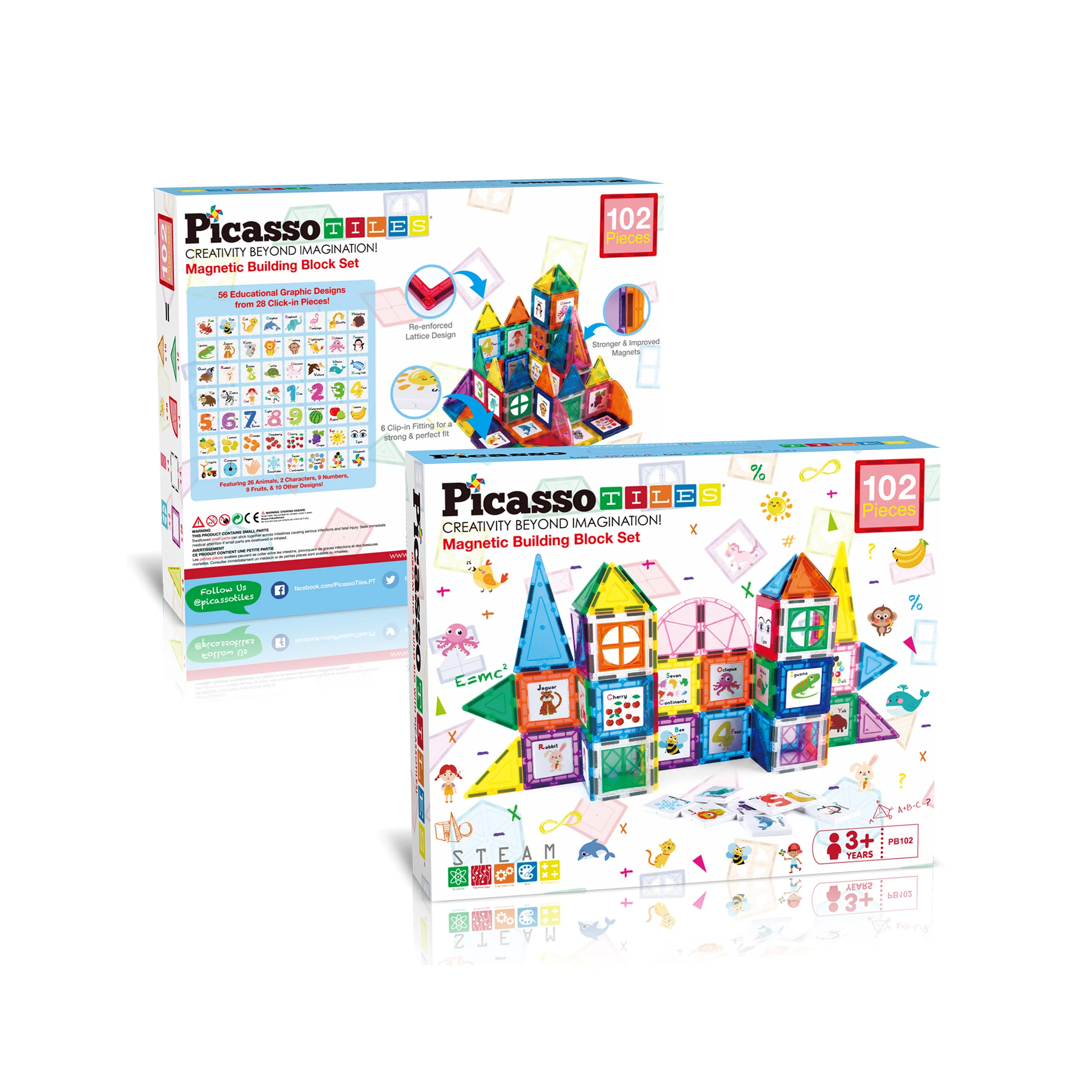 PicassoTiles 102 Piece Magnetic Building Tile Set w/Educational Artwork Graphics - Image 8