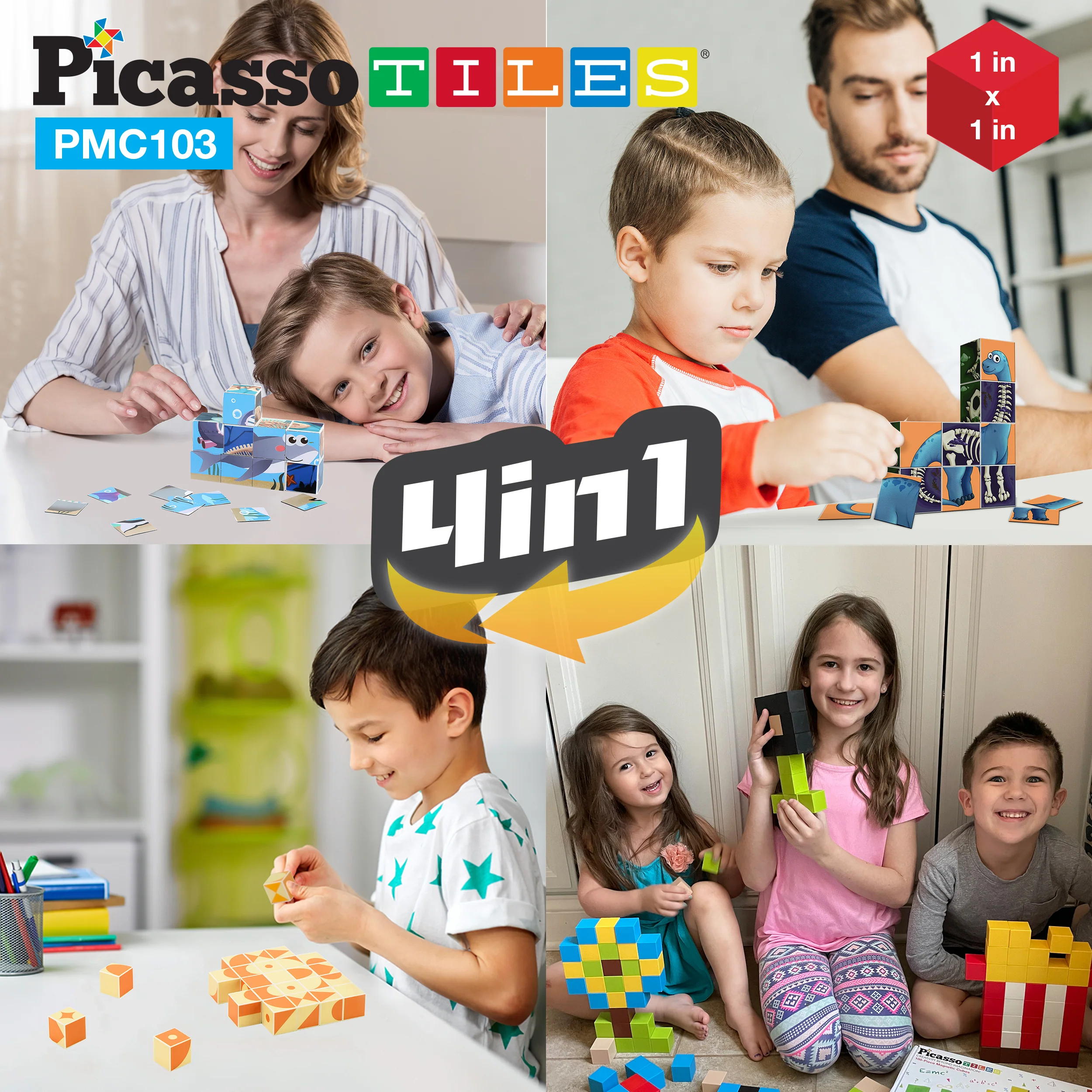 PicassoTiles 103 Piece Pixel Magnetic Puzzle Cube Set - Image 2