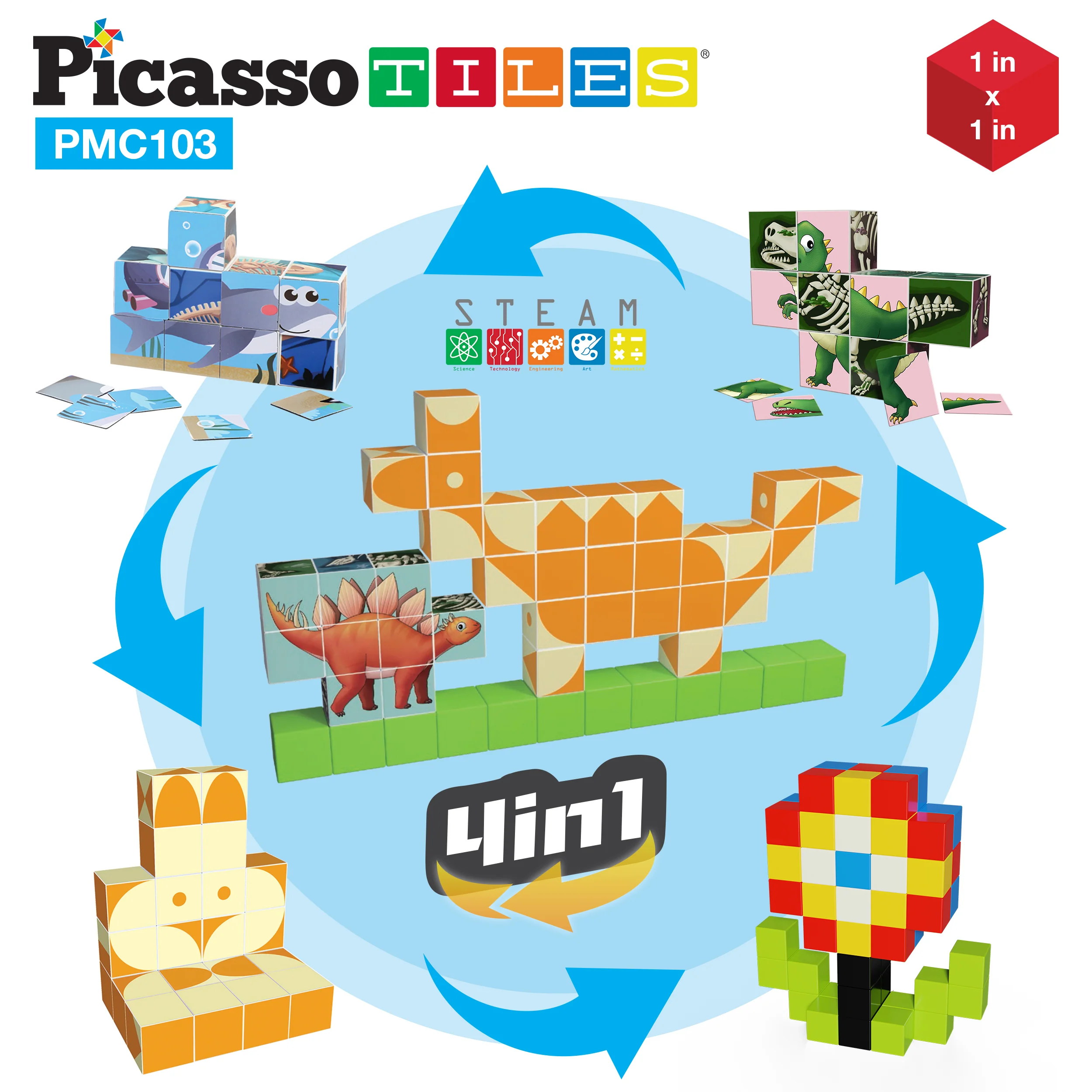PicassoTiles 103 Piece Pixel Magnetic Puzzle Cube Set - Image 3