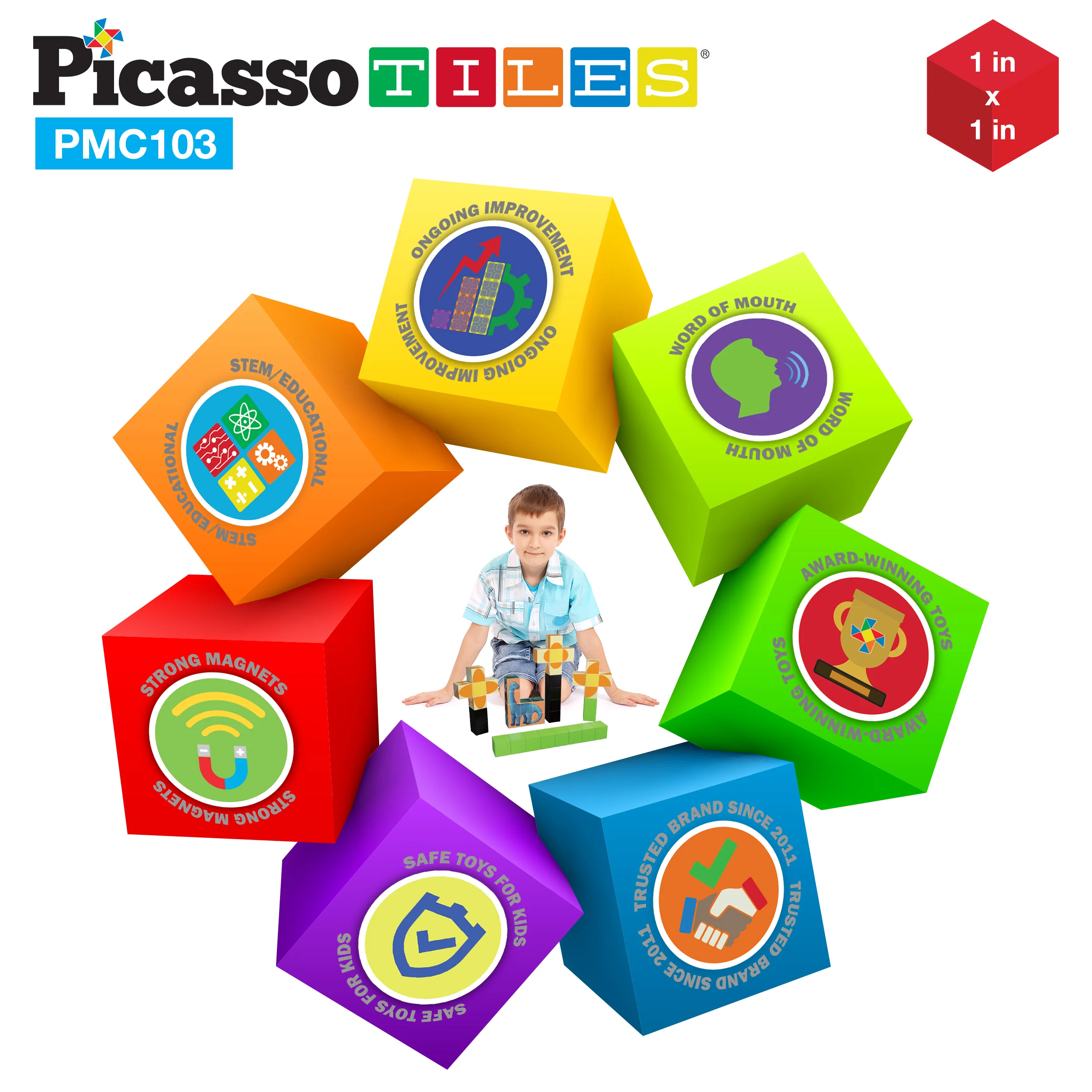 PicassoTiles 103 Piece Pixel Magnetic Puzzle Cube Set - Image 4
