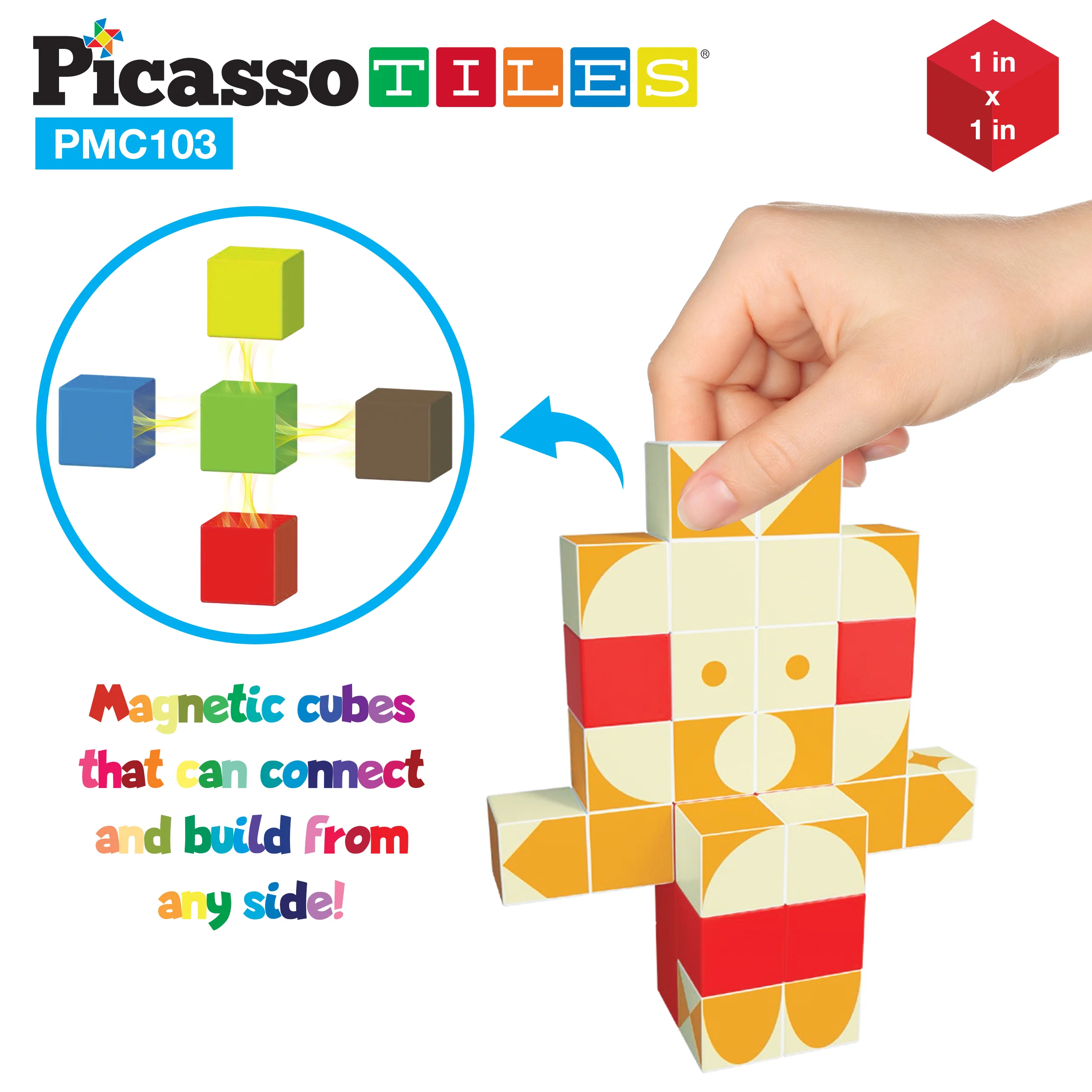 PicassoTiles 103 Piece Pixel Magnetic Puzzle Cube Set - Image 5