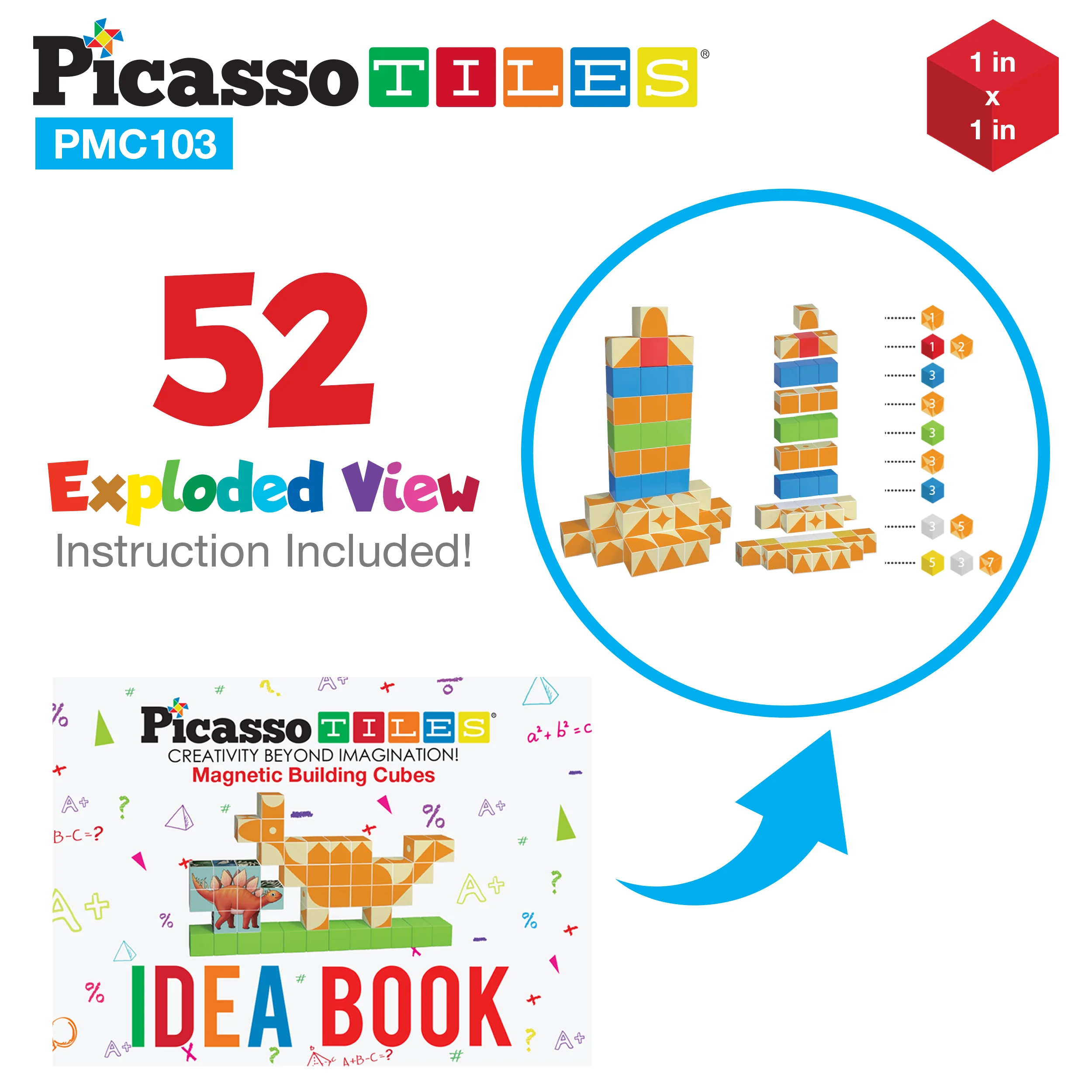 PicassoTiles 103 Piece Pixel Magnetic Puzzle Cube Set - Image 6
