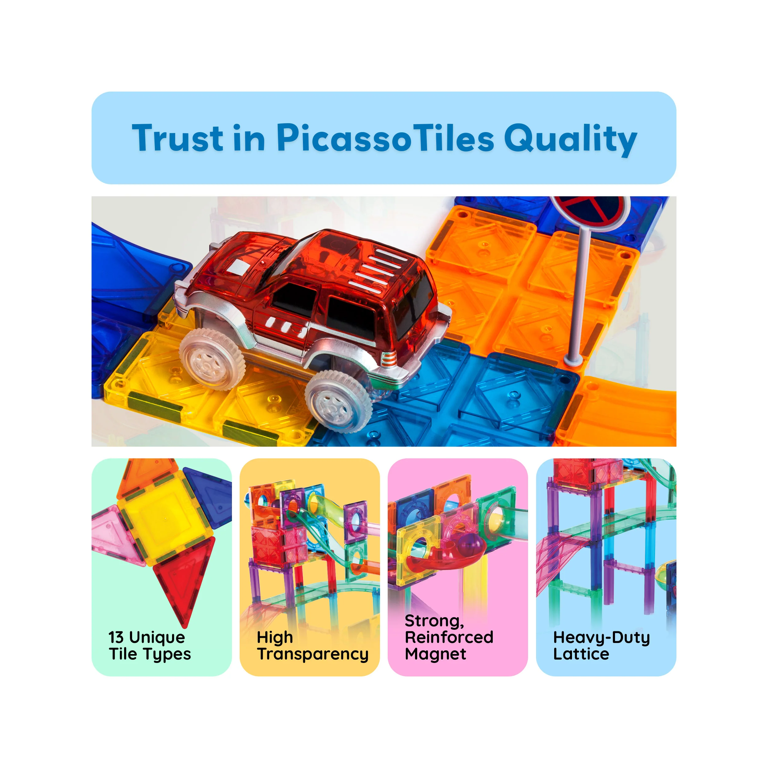 PicassoTiles Magnetic Marble Run Race Track Set (108 Pieces) - Image 6