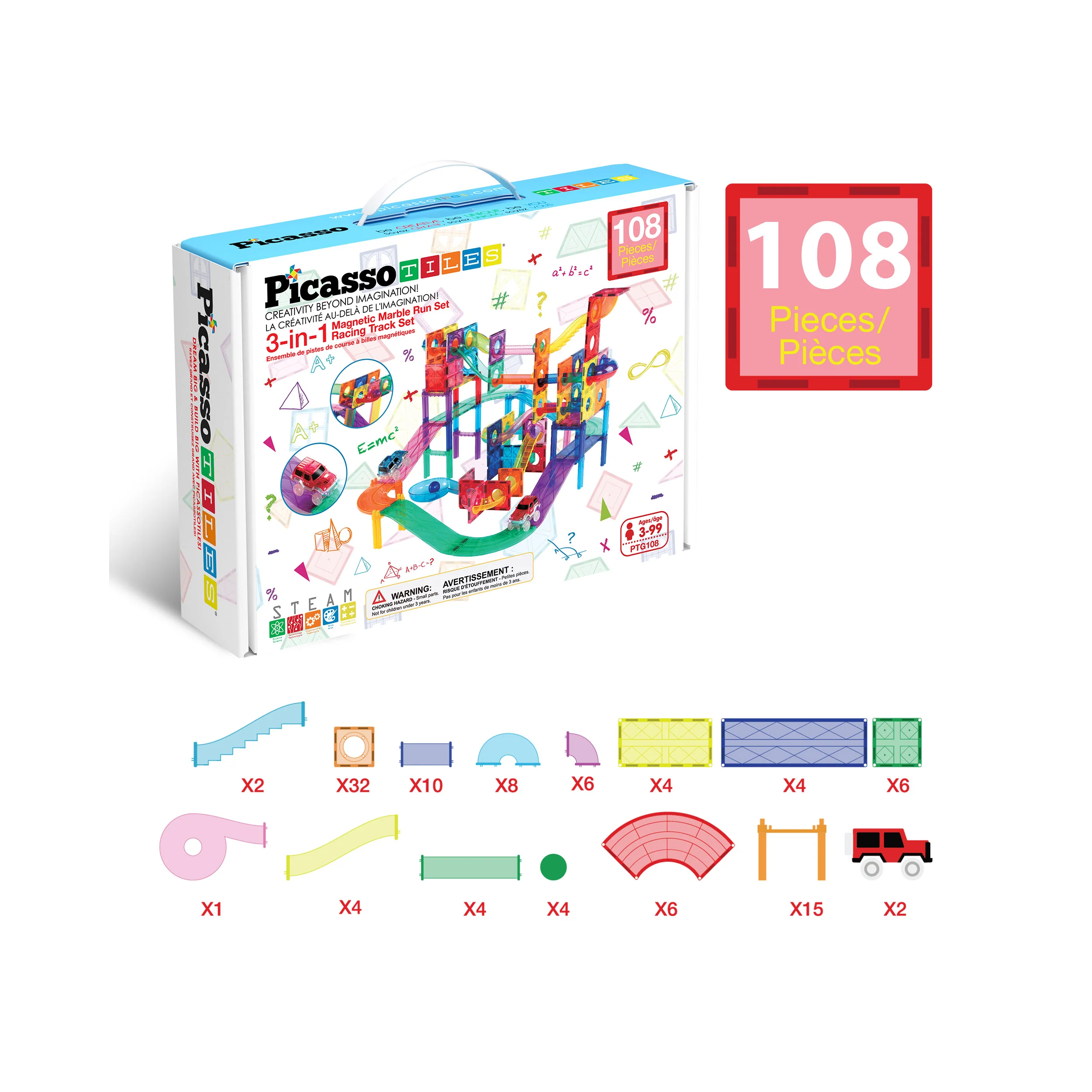 PicassoTiles Magnetic Marble Run Race Track Set (108 Pieces) - Image 8