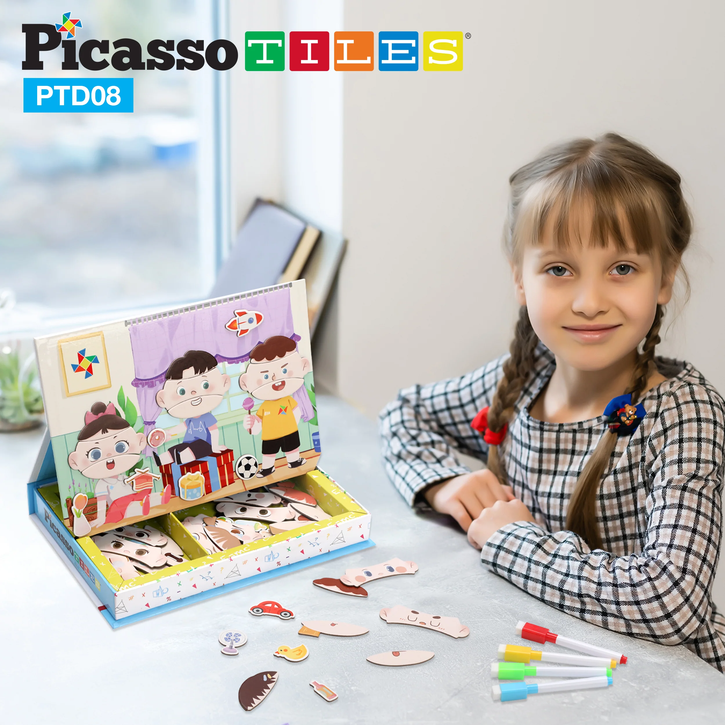PicassoTiles 108pc Magnetic Character Face Sticker Puzzle Set - Image 2