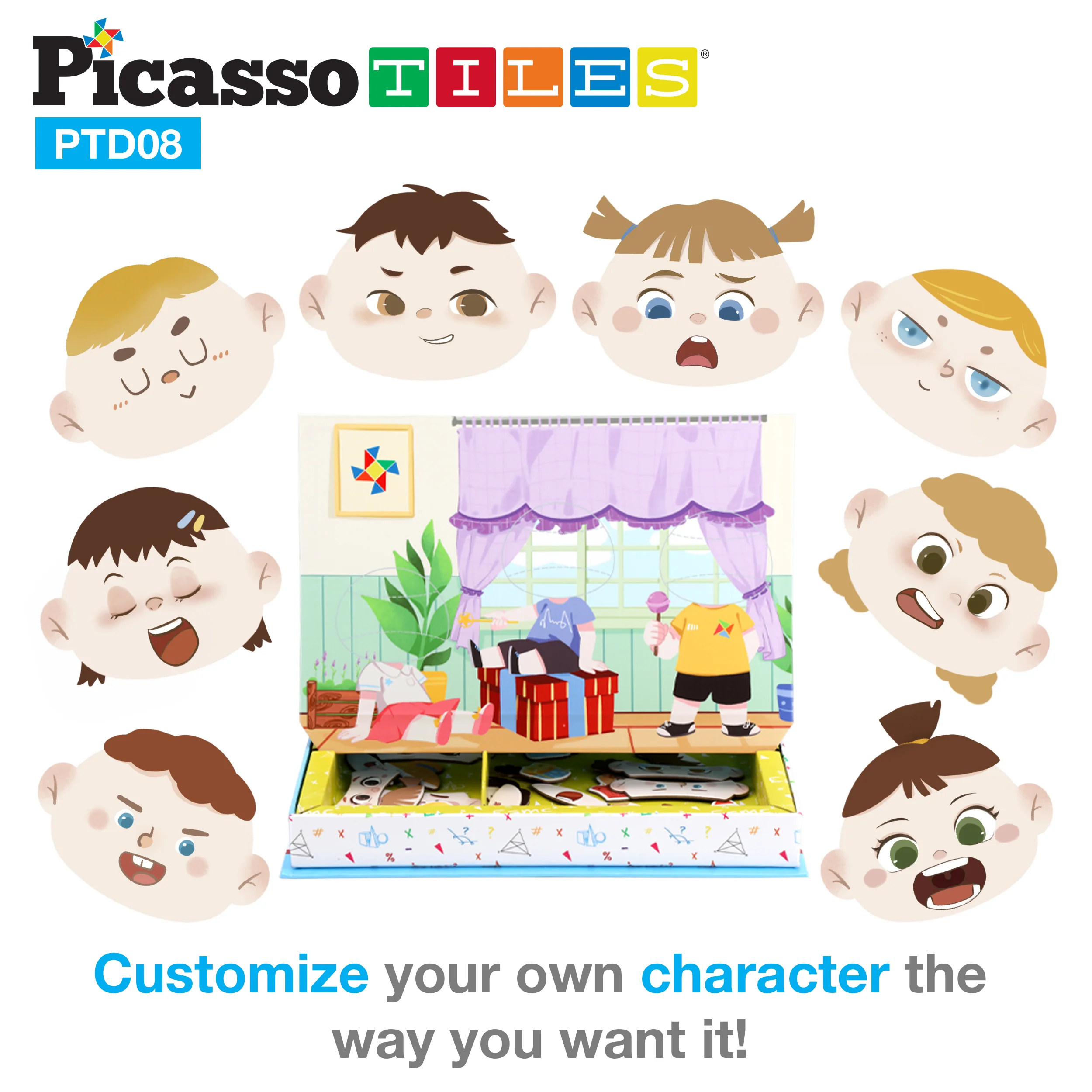 PicassoTiles 108pc Magnetic Character Face Sticker Puzzle Set - Image 4