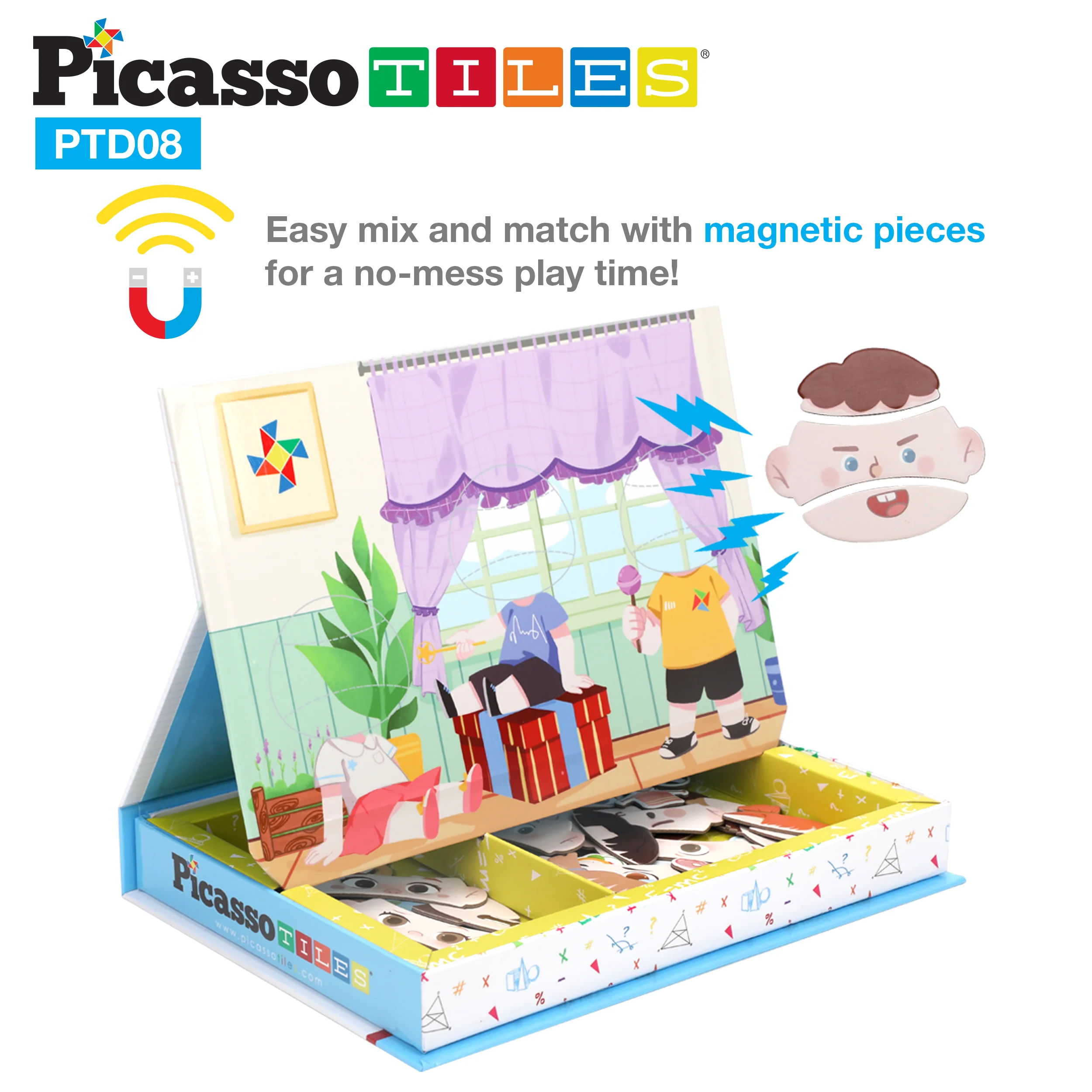 PicassoTiles 108pc Magnetic Character Face Sticker Puzzle Set - Image 7