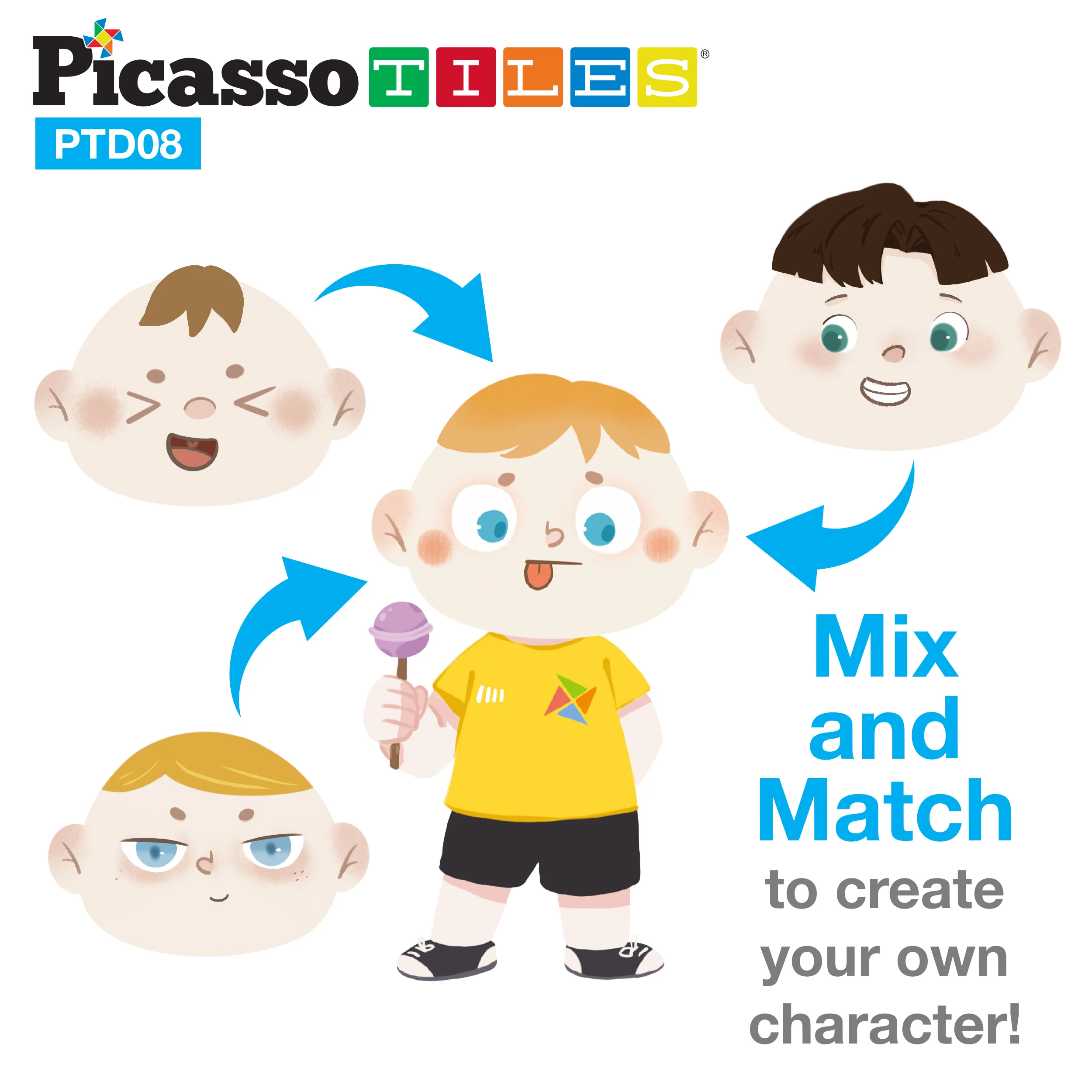 PicassoTiles 108pc Magnetic Character Face Sticker Puzzle Set - Image 8