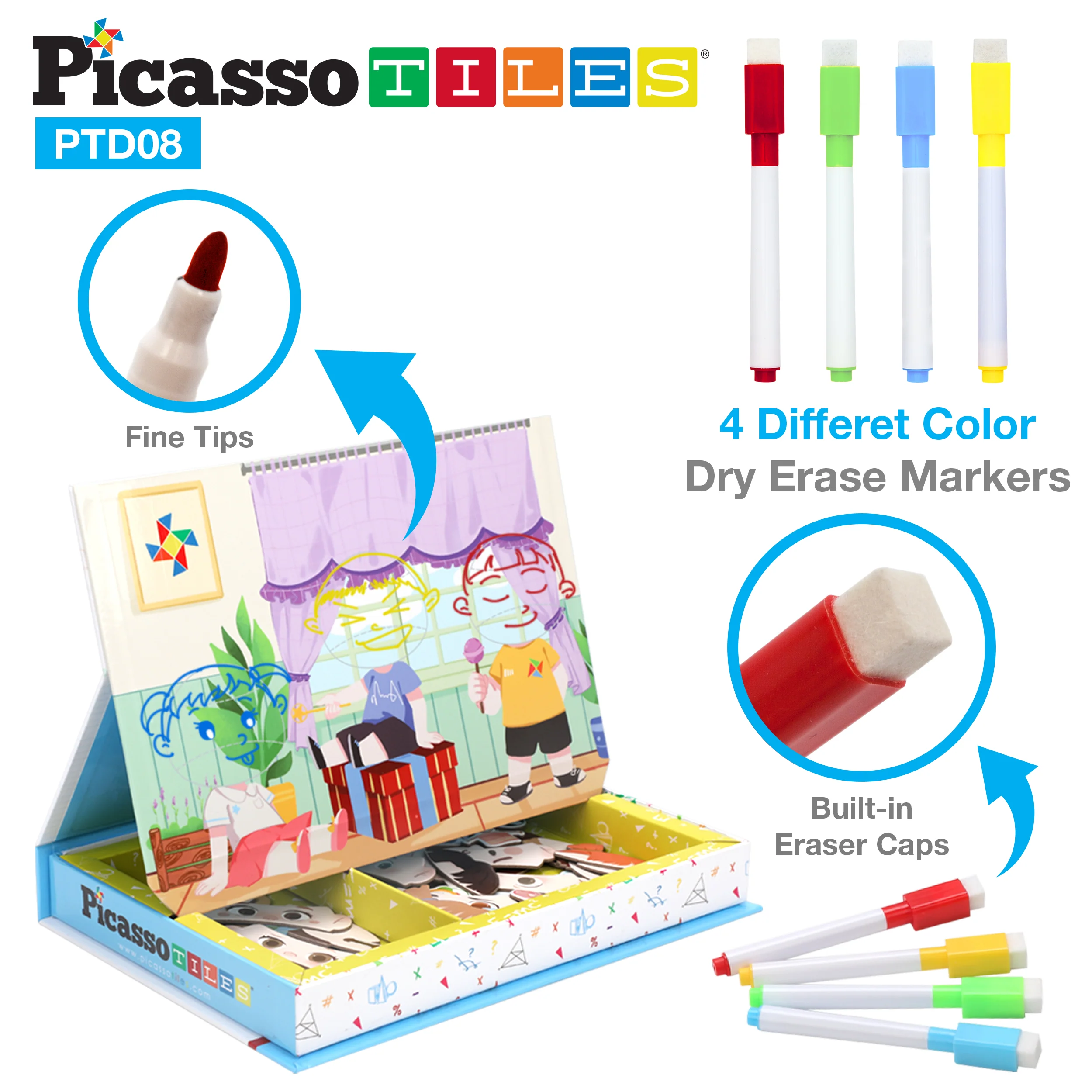 PicassoTiles 108pc Magnetic Character Face Sticker Puzzle Set - Image 9