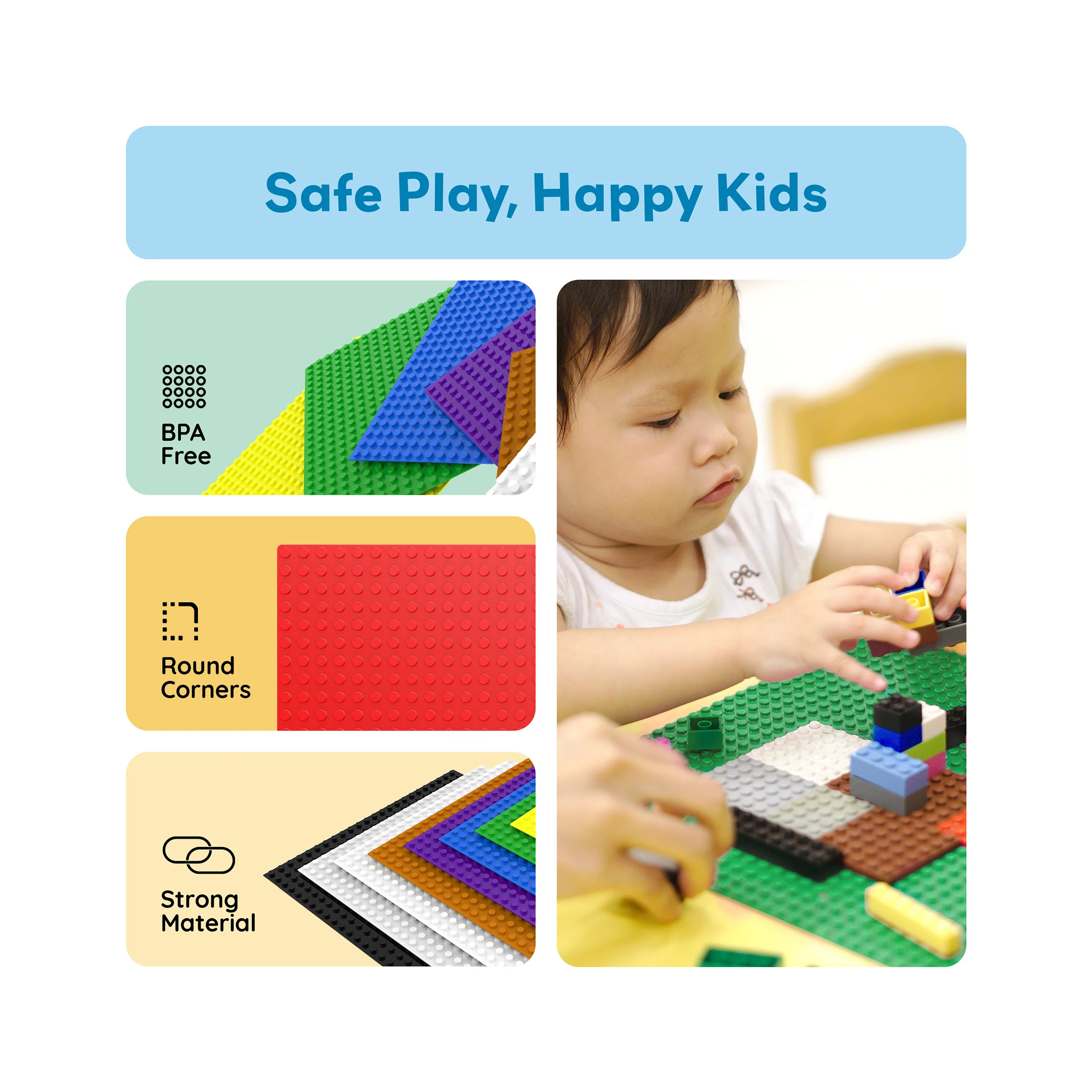 PicassoTiles 10"x10" Classic Multi Color Building Brick Plates - 20 Pack - Image 6