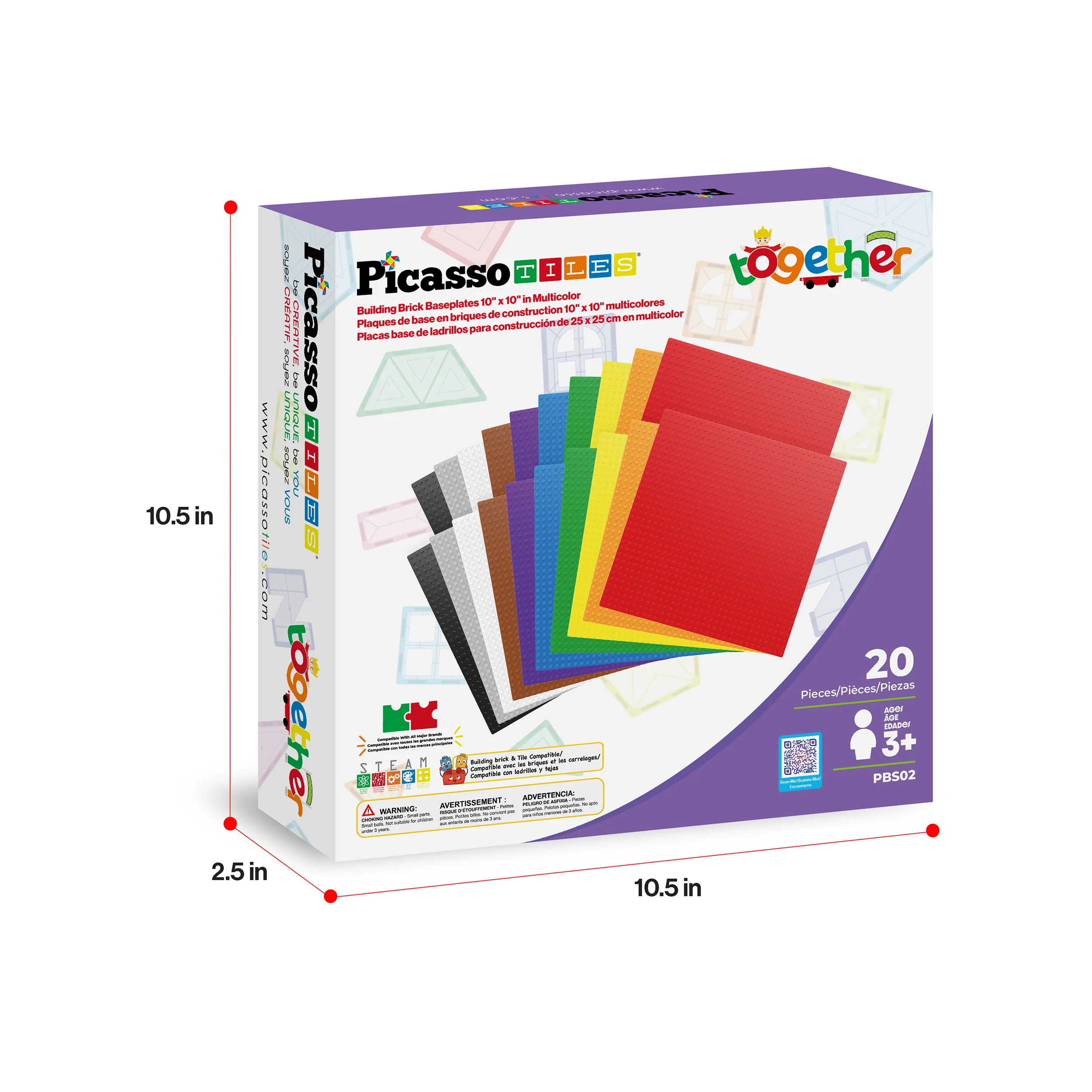 PicassoTiles 10"x10" Classic Multi Color Building Brick Plates - 20 Pack - Image 7