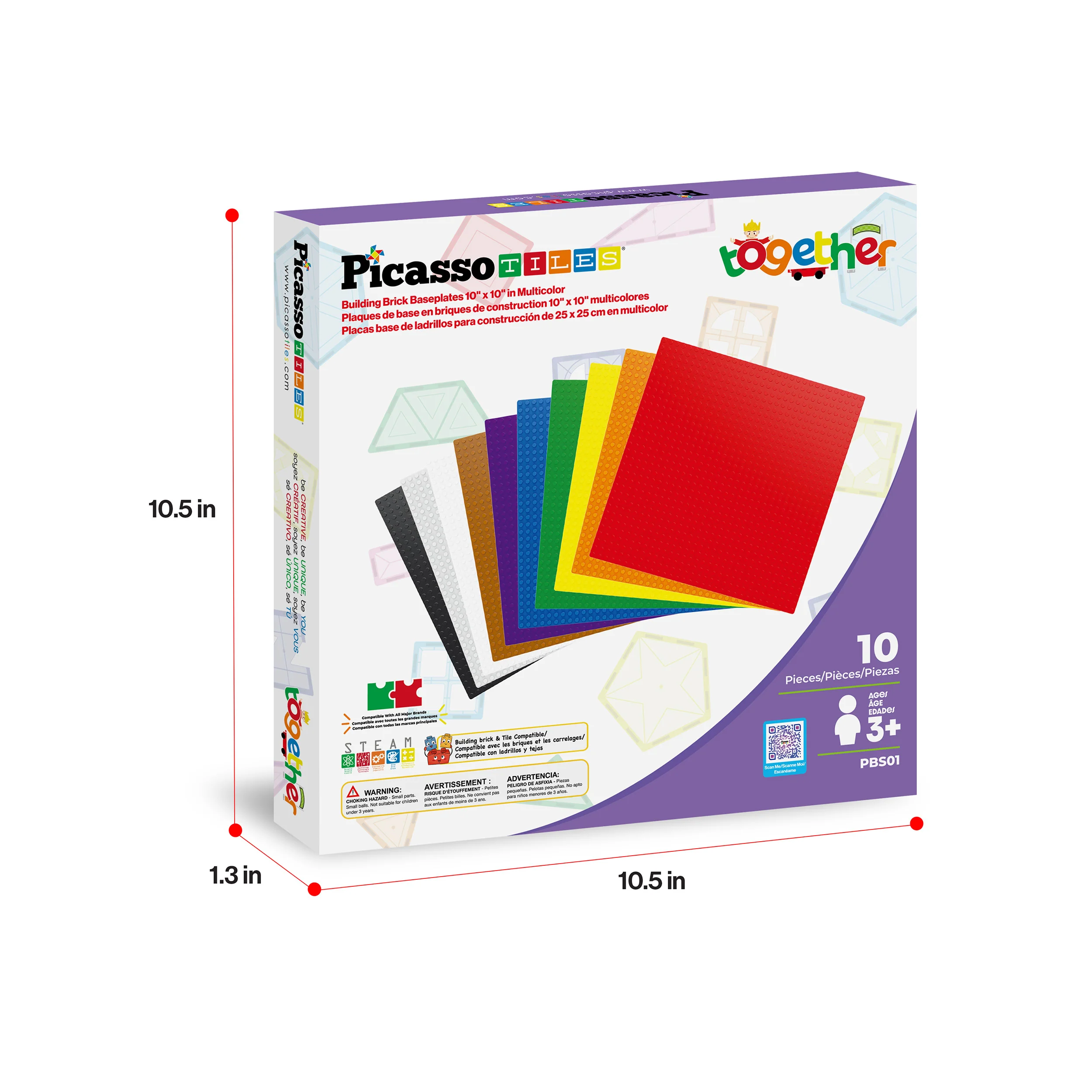 PicassoTiles 10"x10" Classic Multi Color Building Brick Plates - 10 Pack - Image 7