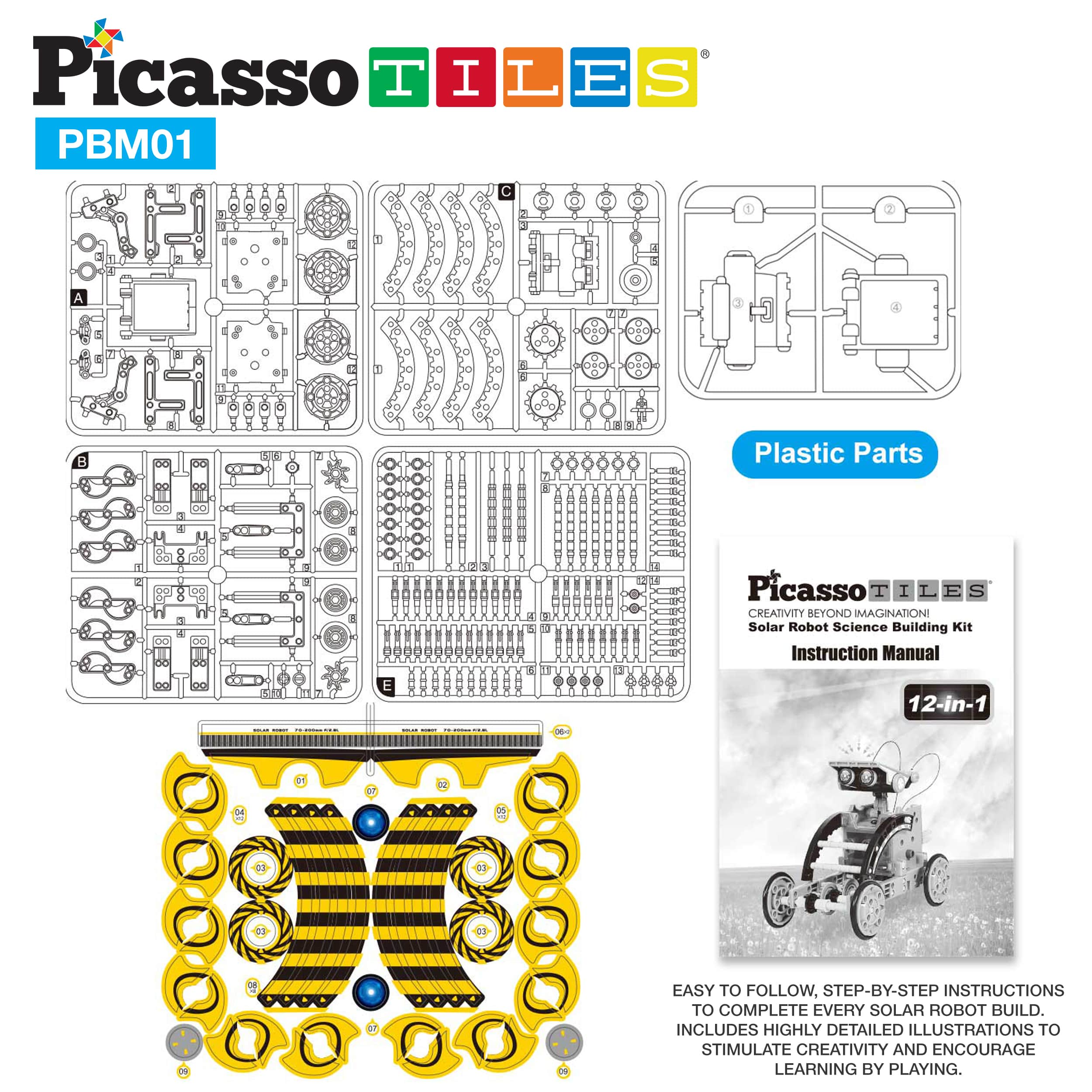 PicassoTiles 12-in-1 Solar Powered Space Robot Science Kit - Image 6
