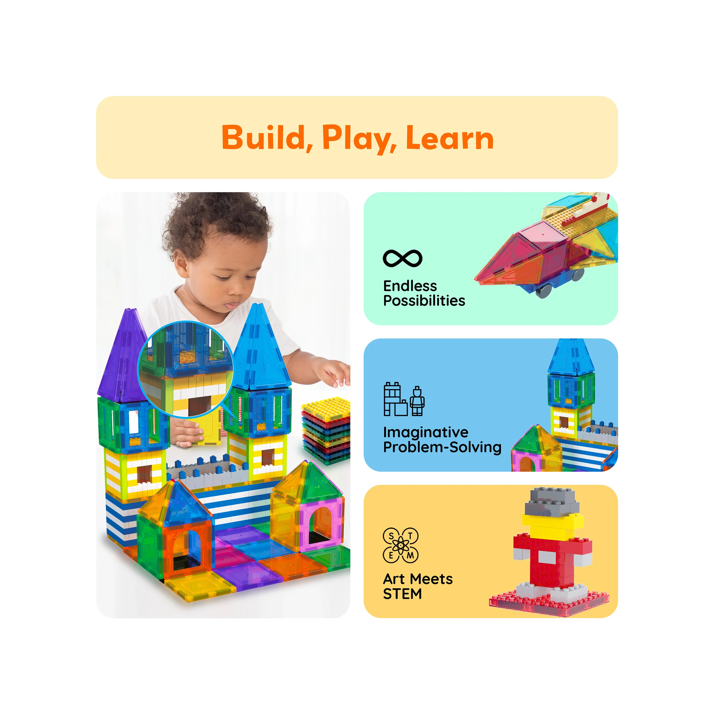 PicassoTiles 12pc Magnet Tile and Brick Block Combo Set - Image 4