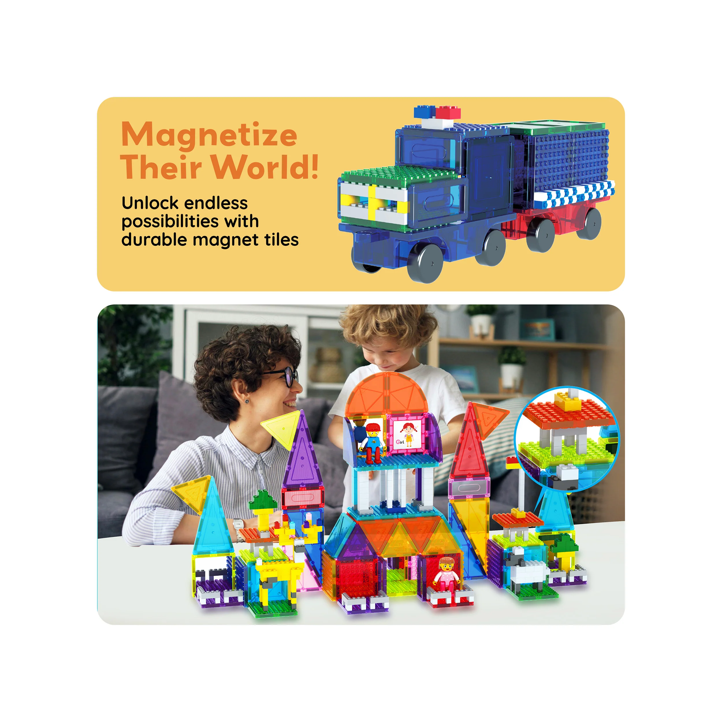 PicassoTiles 12pc Magnet Tile and Brick Block Combo Set - Image 7