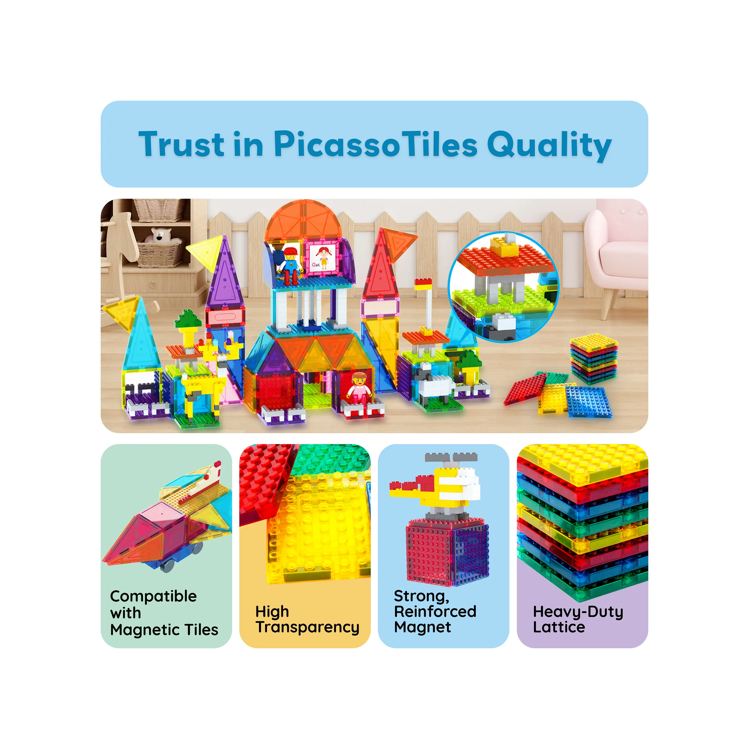 PicassoTiles 12pc Magnet Tile and Brick Block Combo Set - Image 8