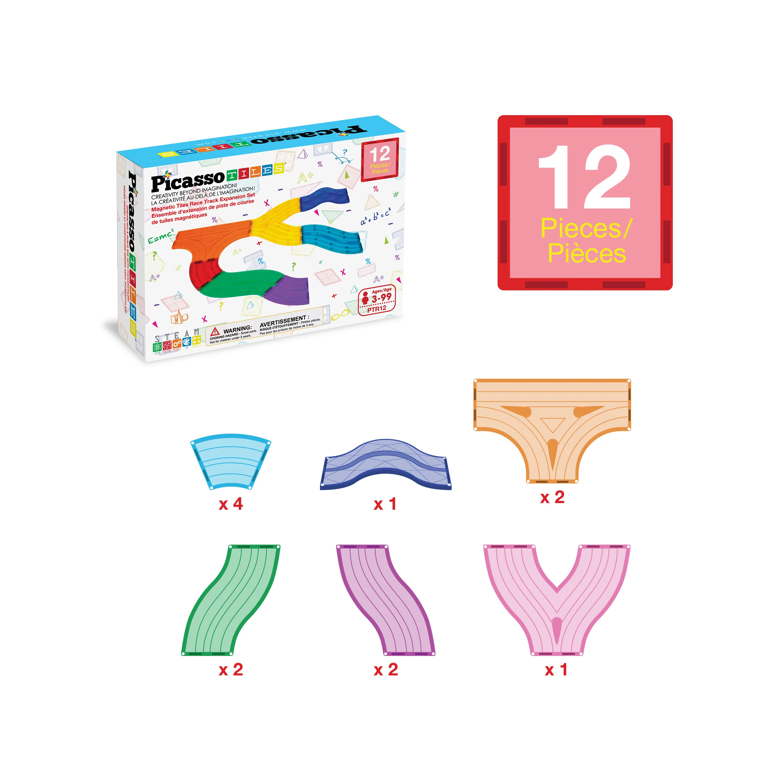 PicassoTiles Magnetic Tiles Race Track Expansion Set (12 Pieces) - Image 3