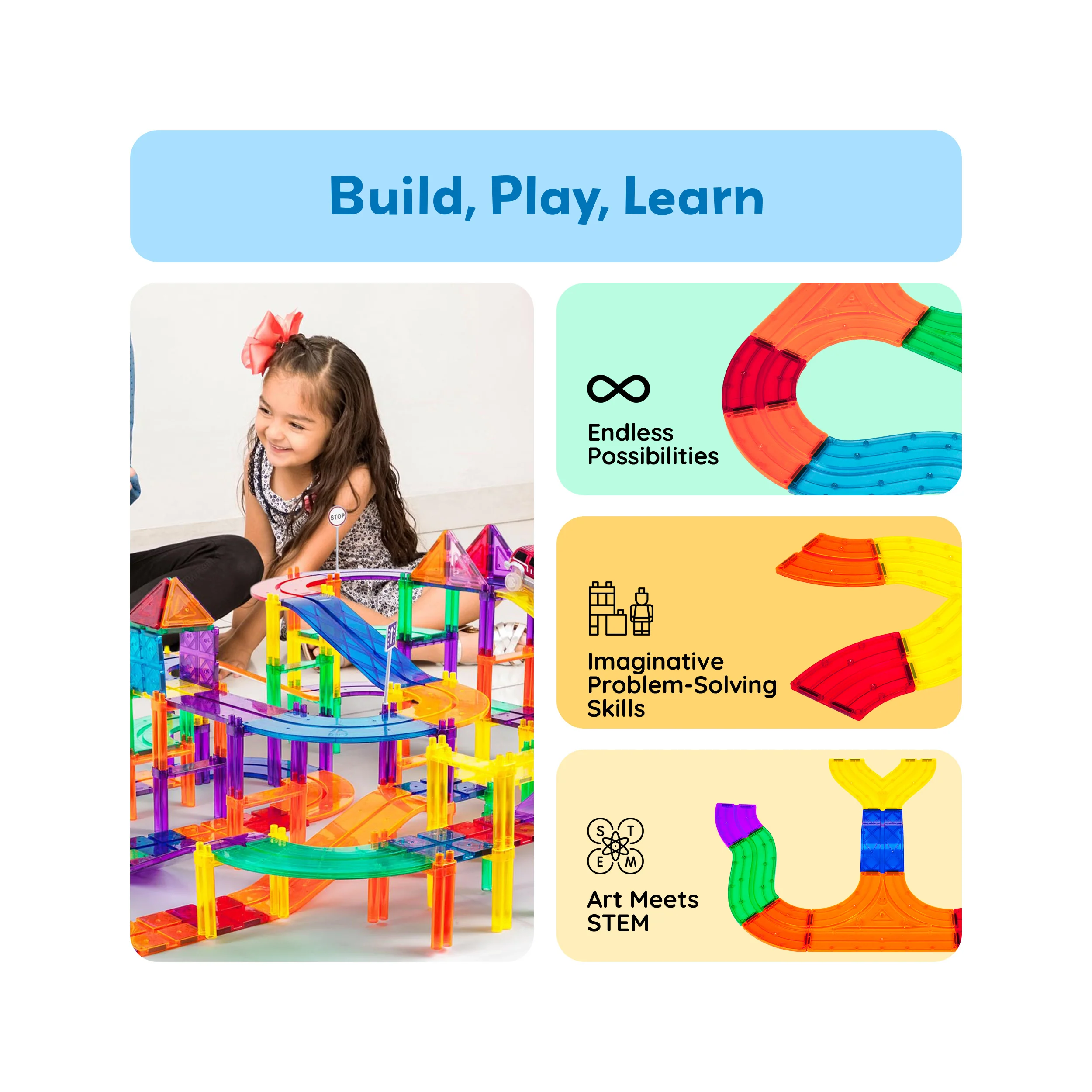 PicassoTiles Magnetic Tiles Race Track Expansion Set (12 Pieces) - Image 4