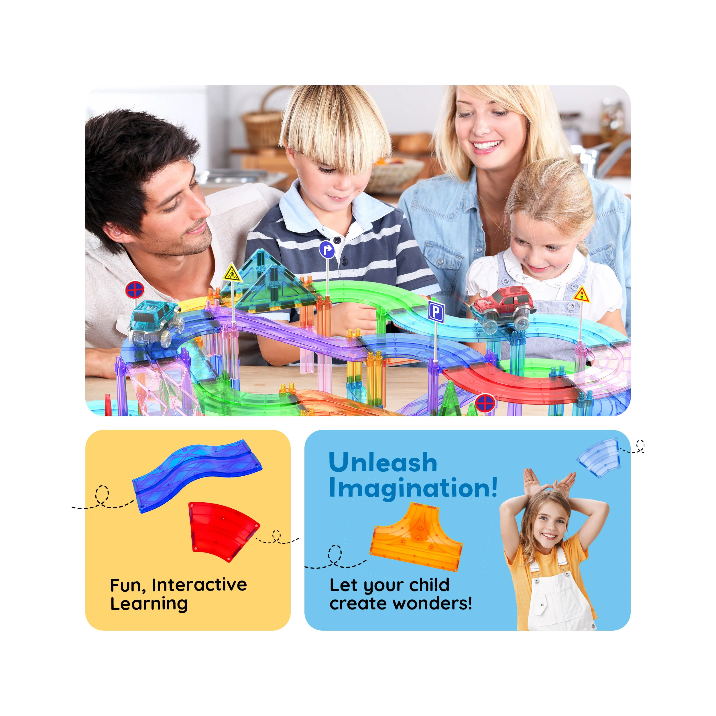 PicassoTiles Magnetic Tiles Race Track Expansion Set (12 Pieces) - Image 5