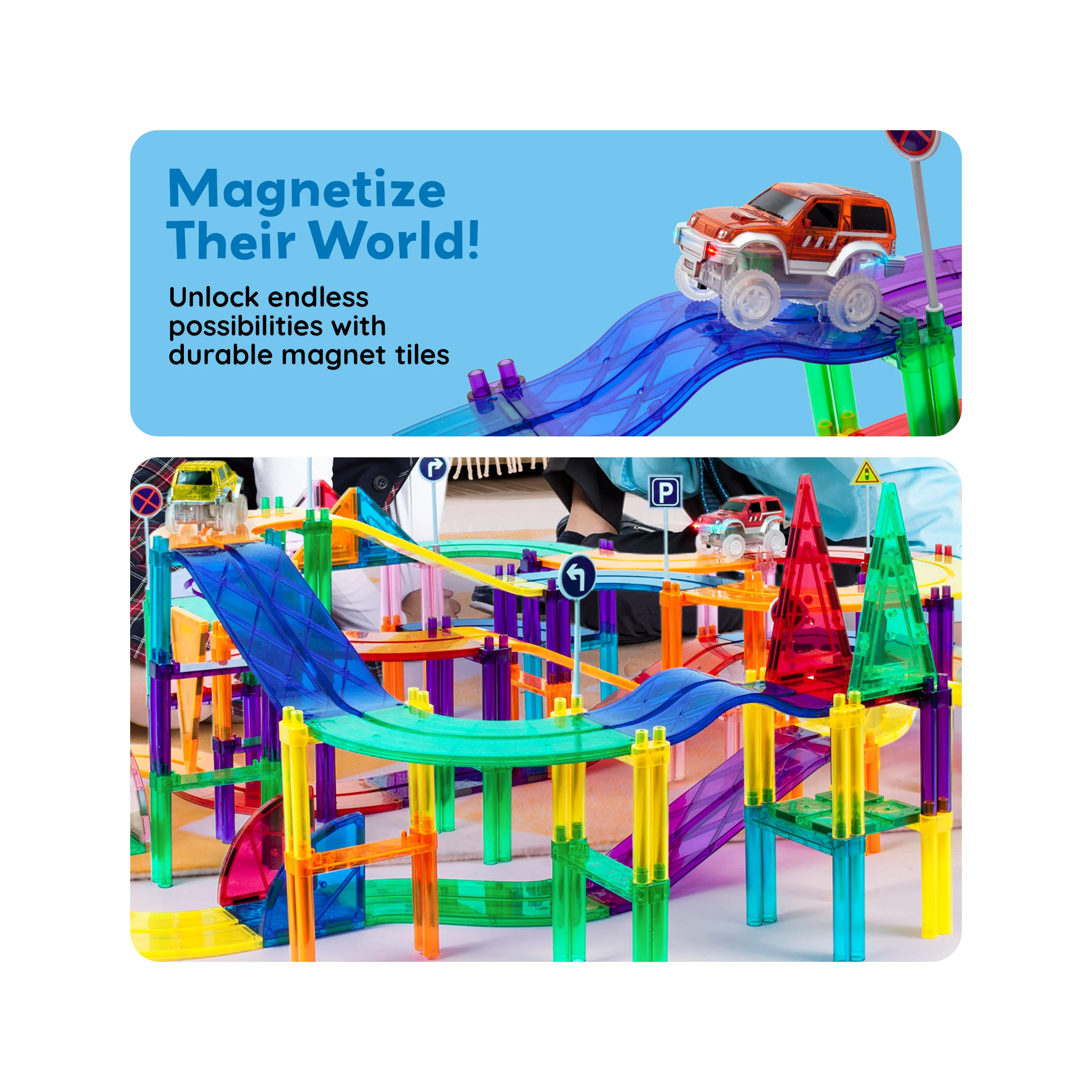 PicassoTiles Magnetic Tiles Race Track Expansion Set (12 Pieces) - Image 7