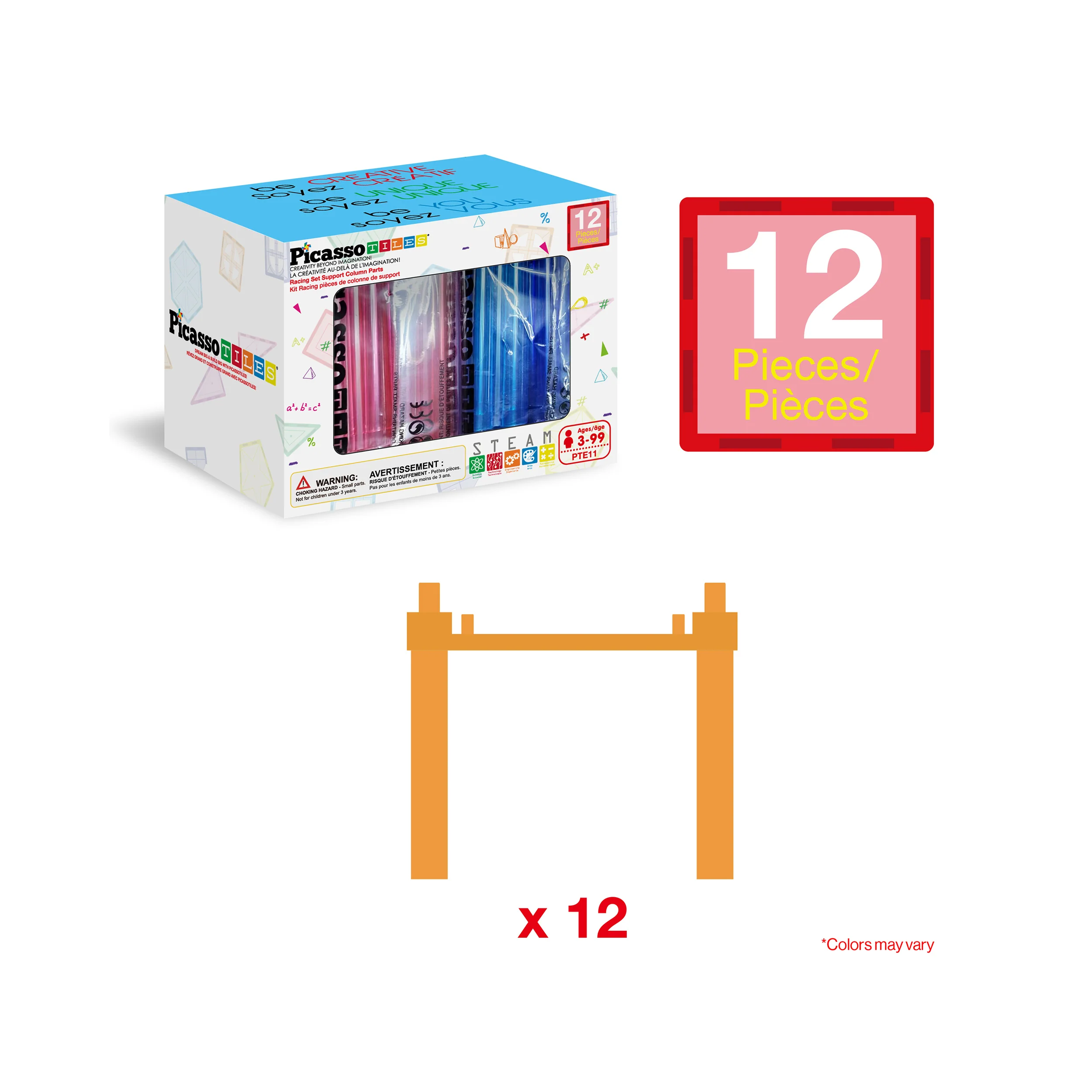 PicassoTiles Magnetic Tile Racing Support Column Set (12 Pieces) - Image 3