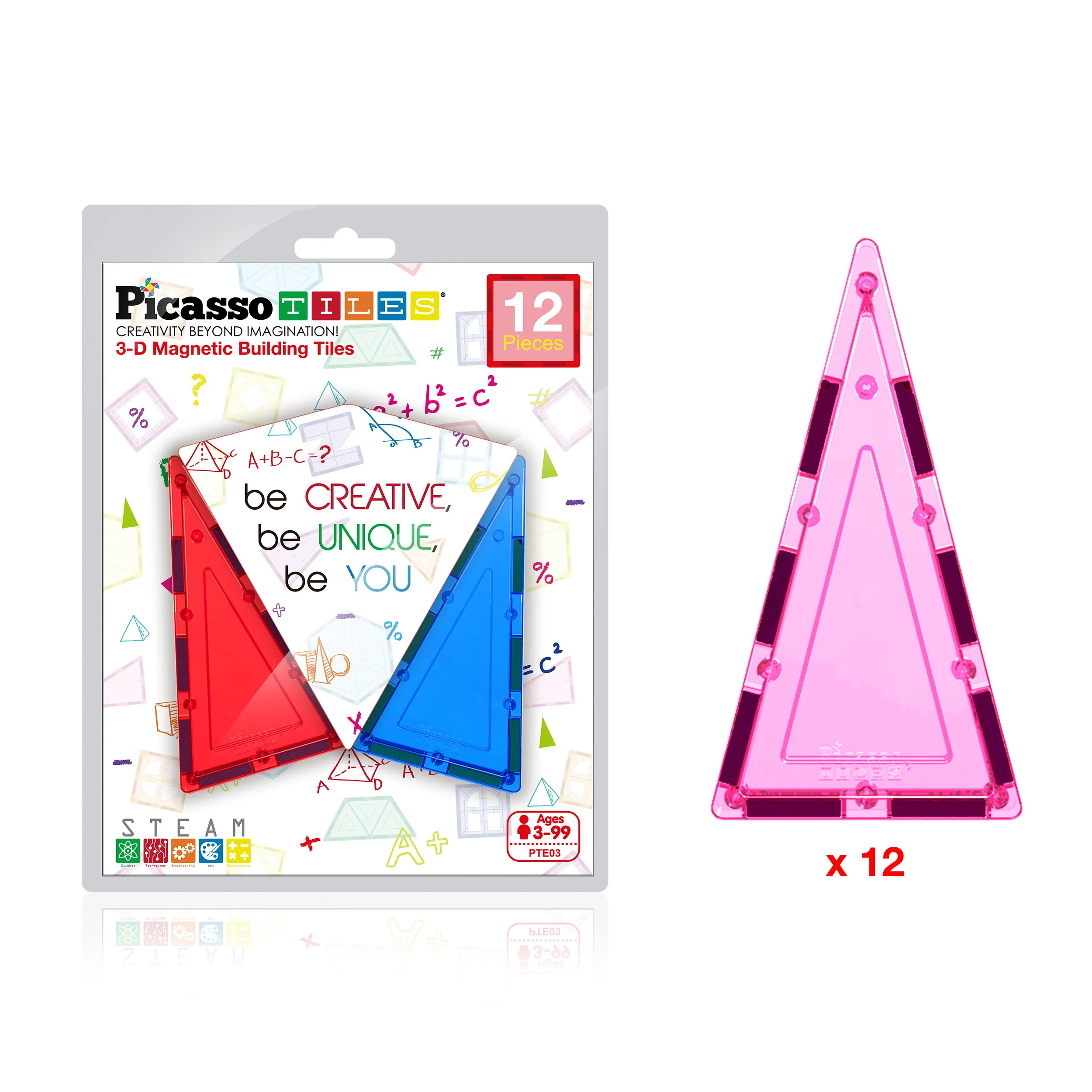 PicassoTiles® 12 Piece Tall Triangle Expansion Pack PTE03 - Image 8