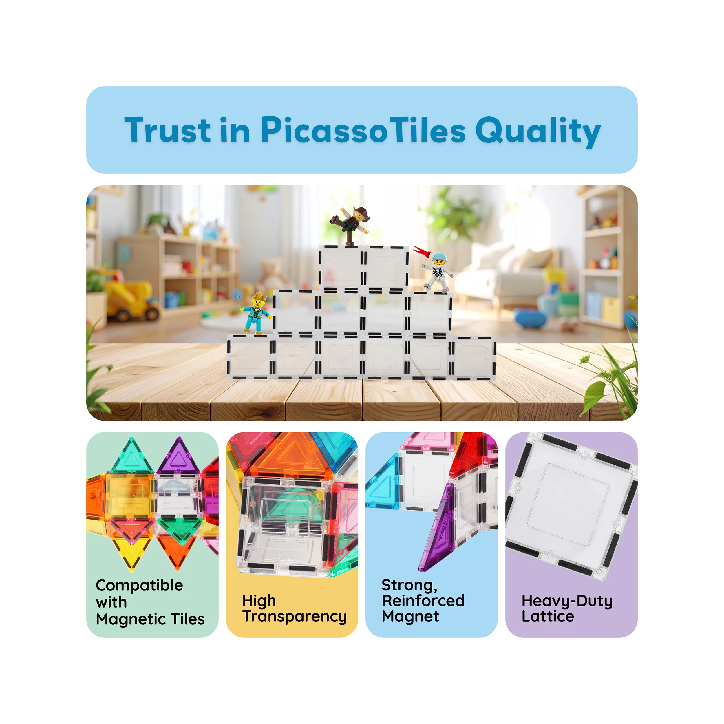 PicassoTiles Transparent Magnetic Tiles Expansion Set (12 Pieces) - Image 3