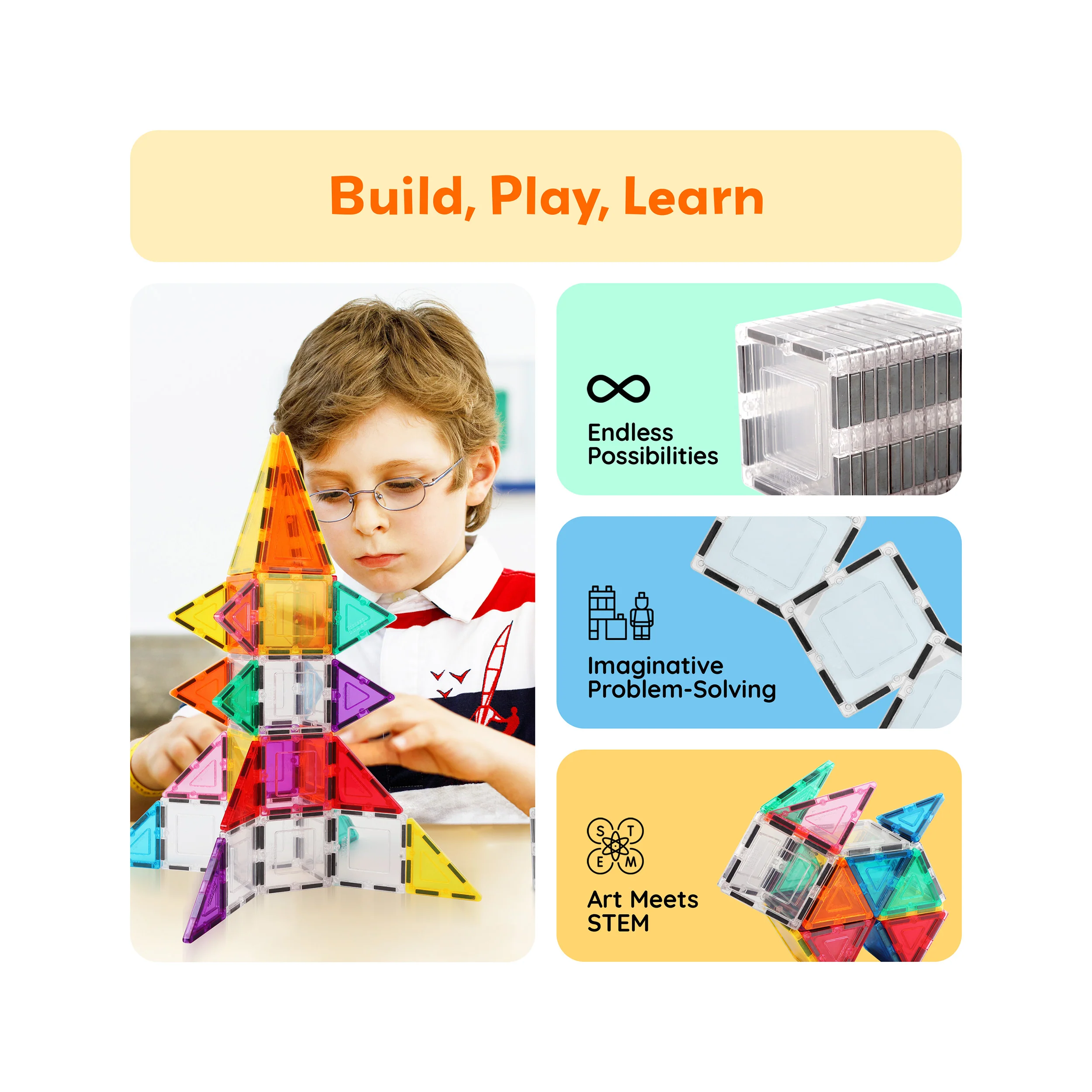 PicassoTiles Transparent Magnetic Tiles Expansion Set (12 Pieces) - Image 7
