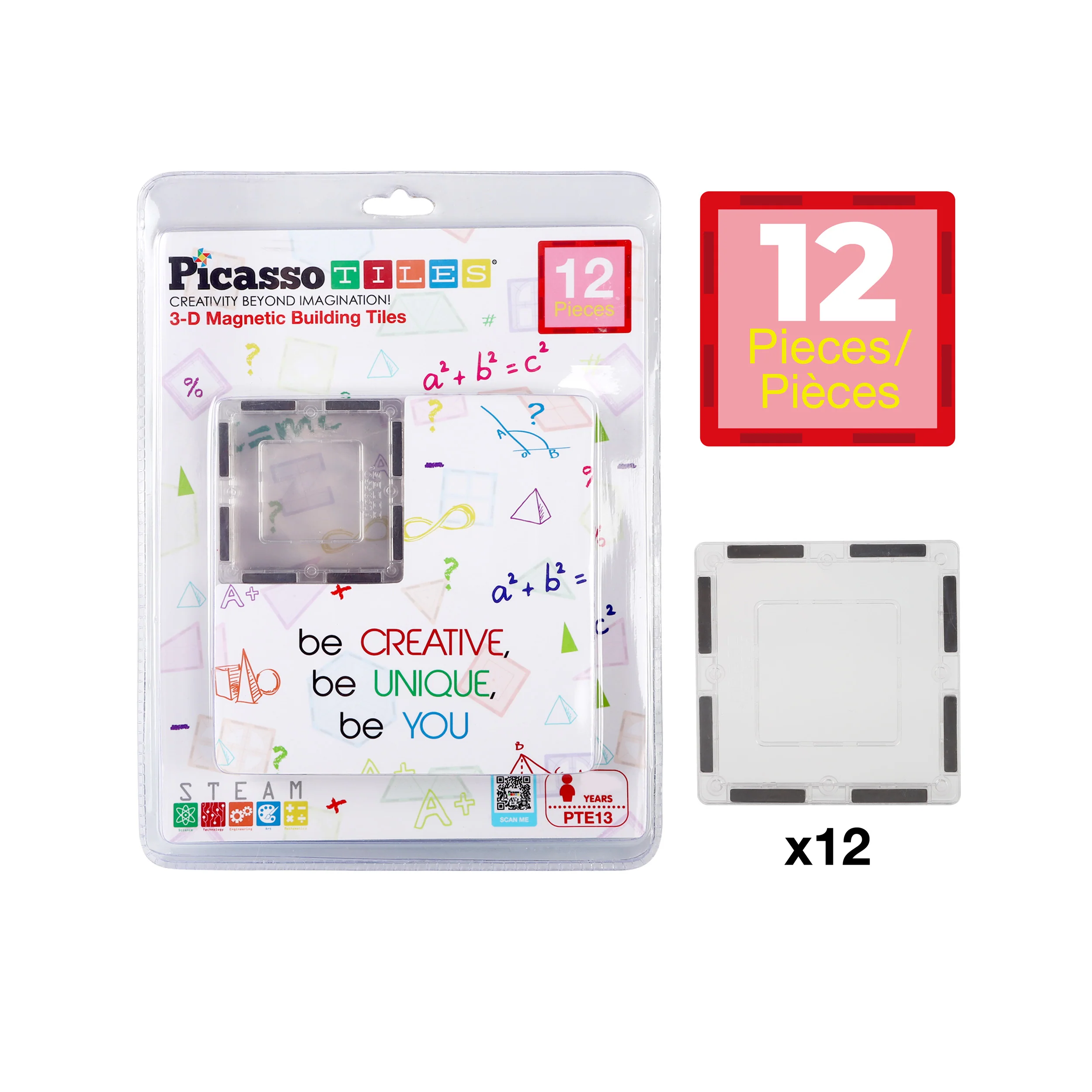 PicassoTiles Transparent Magnetic Tiles Expansion Set (12 Pieces) - Image 8